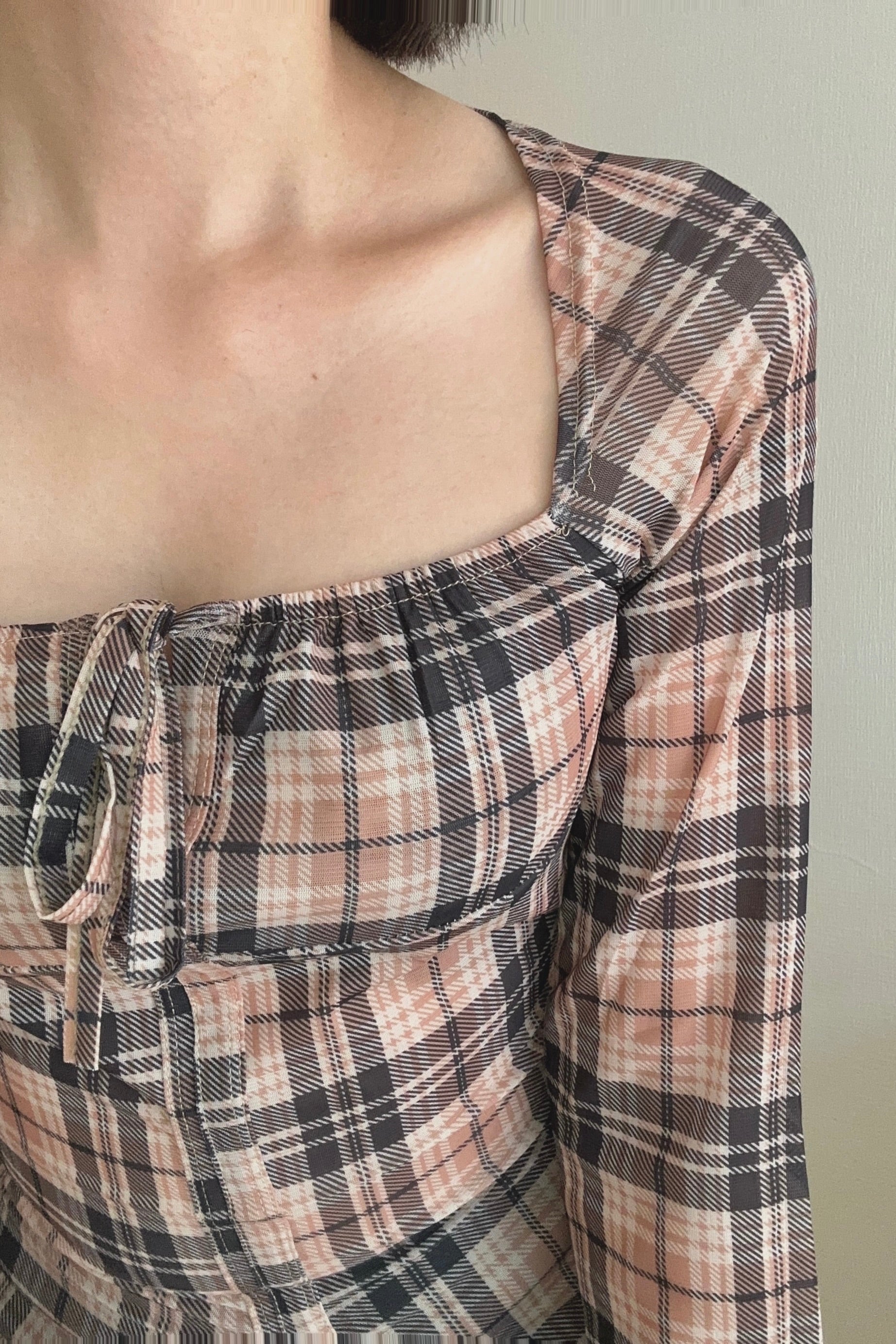 フロントリボンチェックトップス KR13473