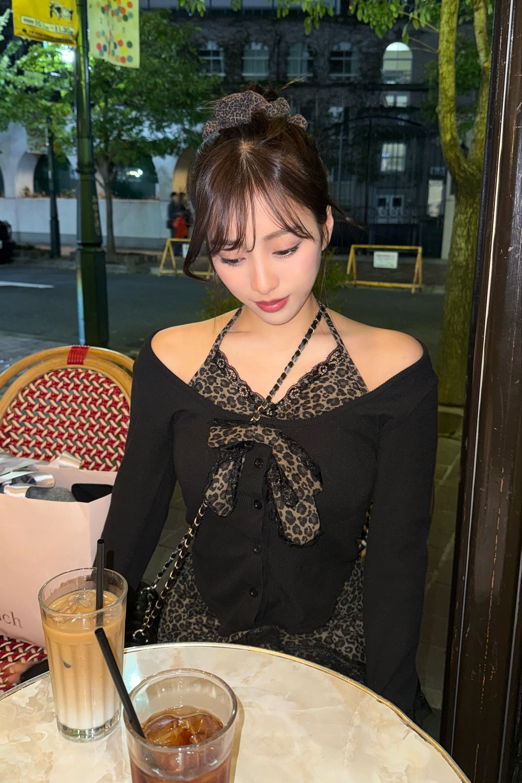 フロントリボンヒョウ柄セットアップ KR30075