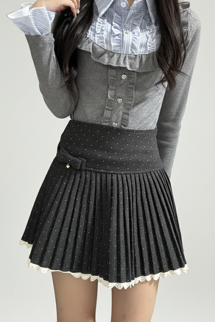 ドットレースプリーツミニスカート KR13899