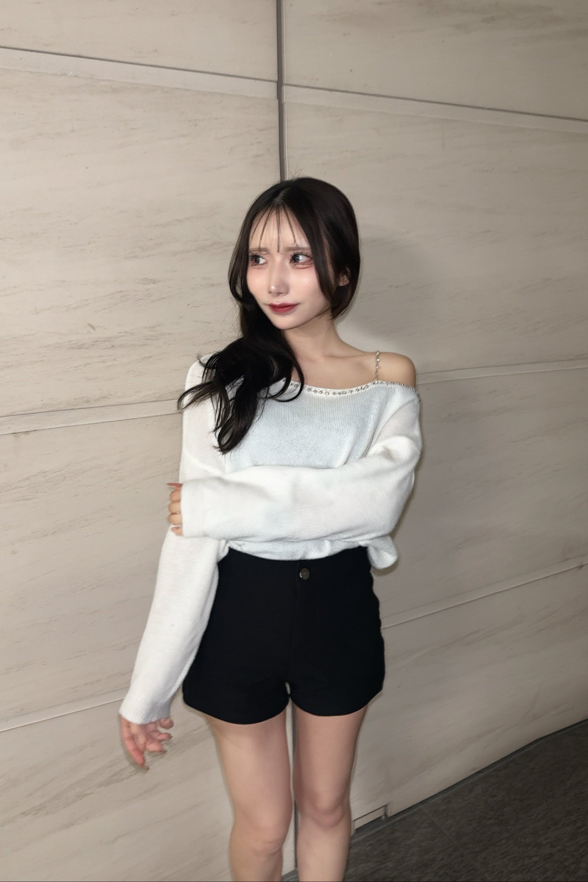 ビジューショルダーニットトップス KR13878