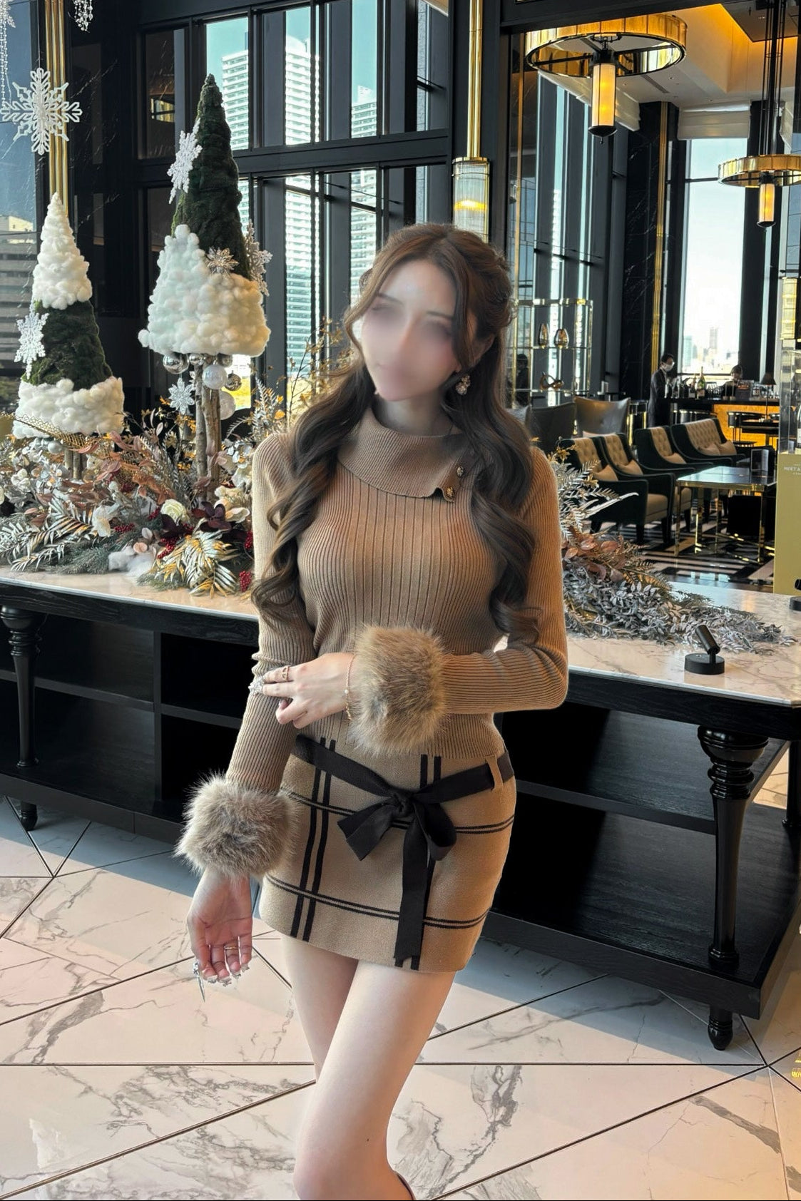 ファーカフスリブワンピース KR13943