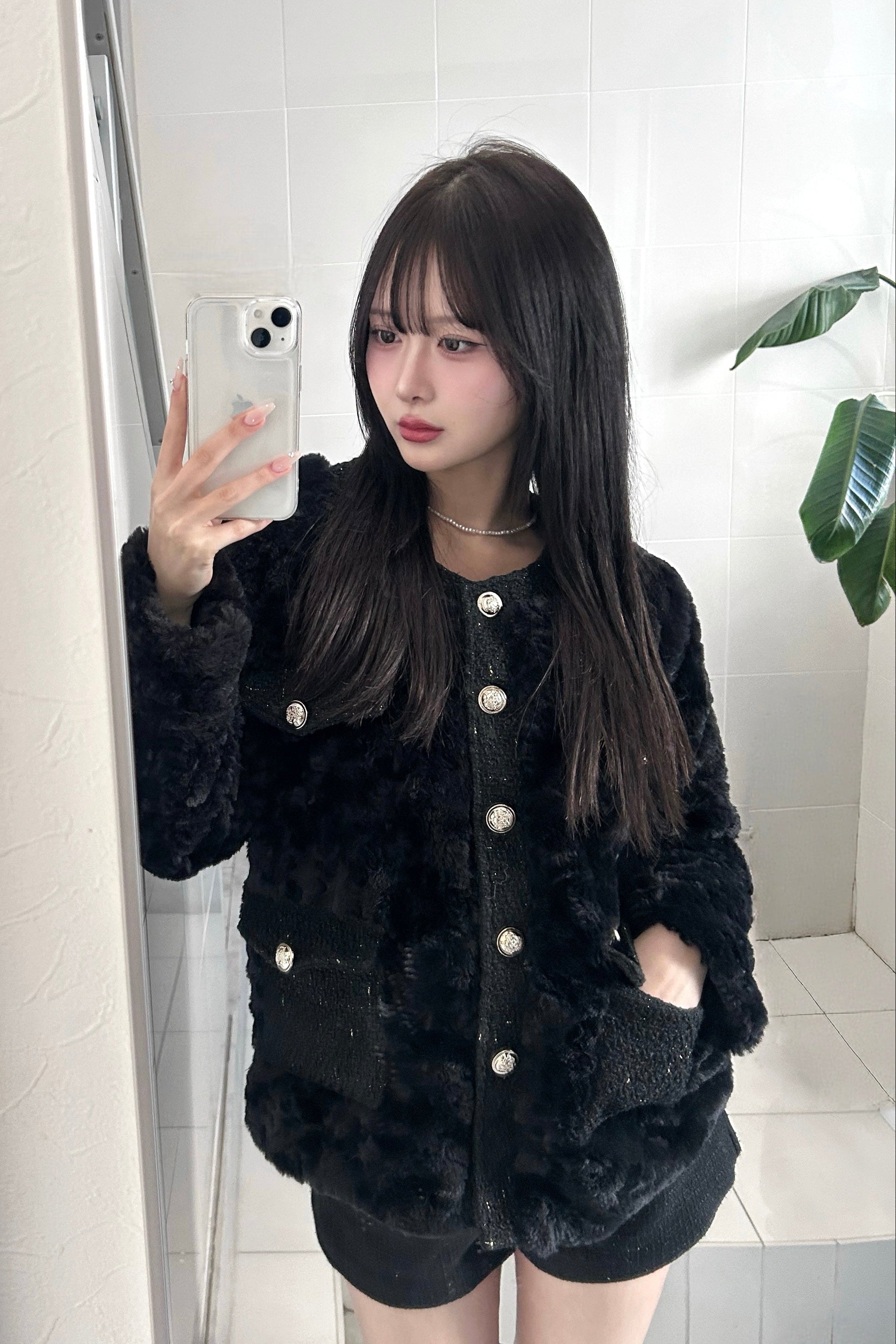 ツイードデザインファーコート KR30272