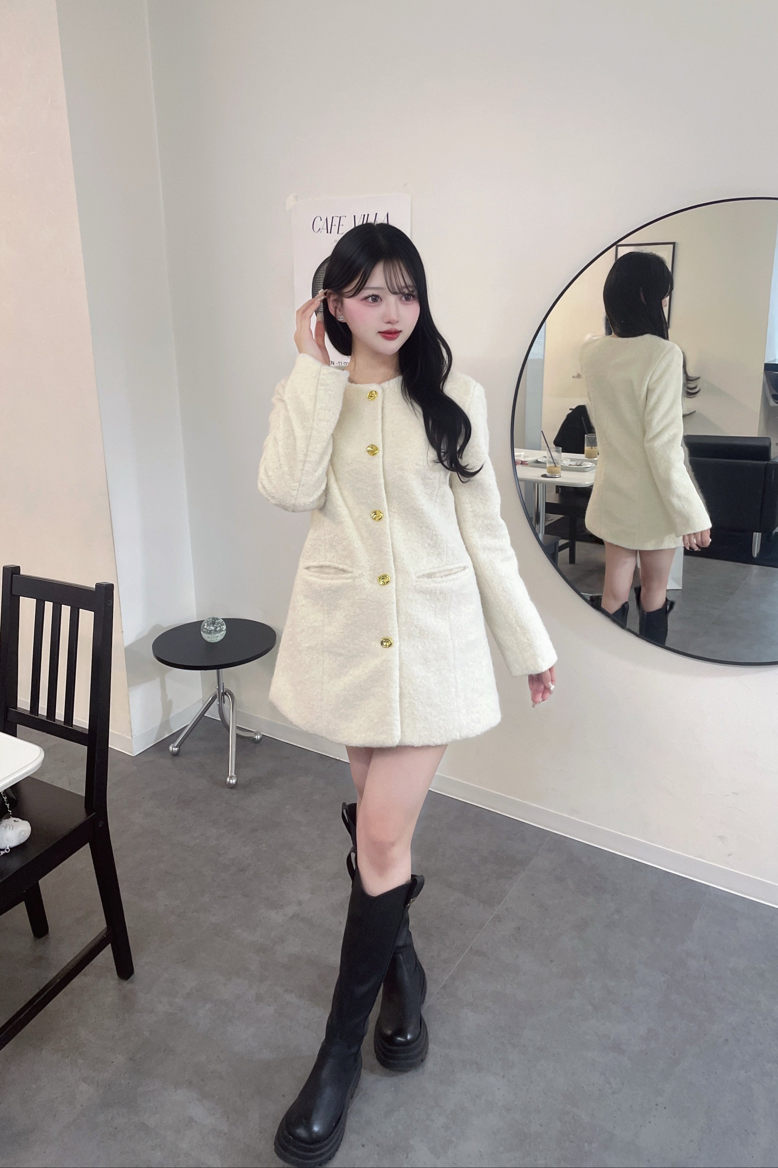 フロントボタンシャギーコート KR30351