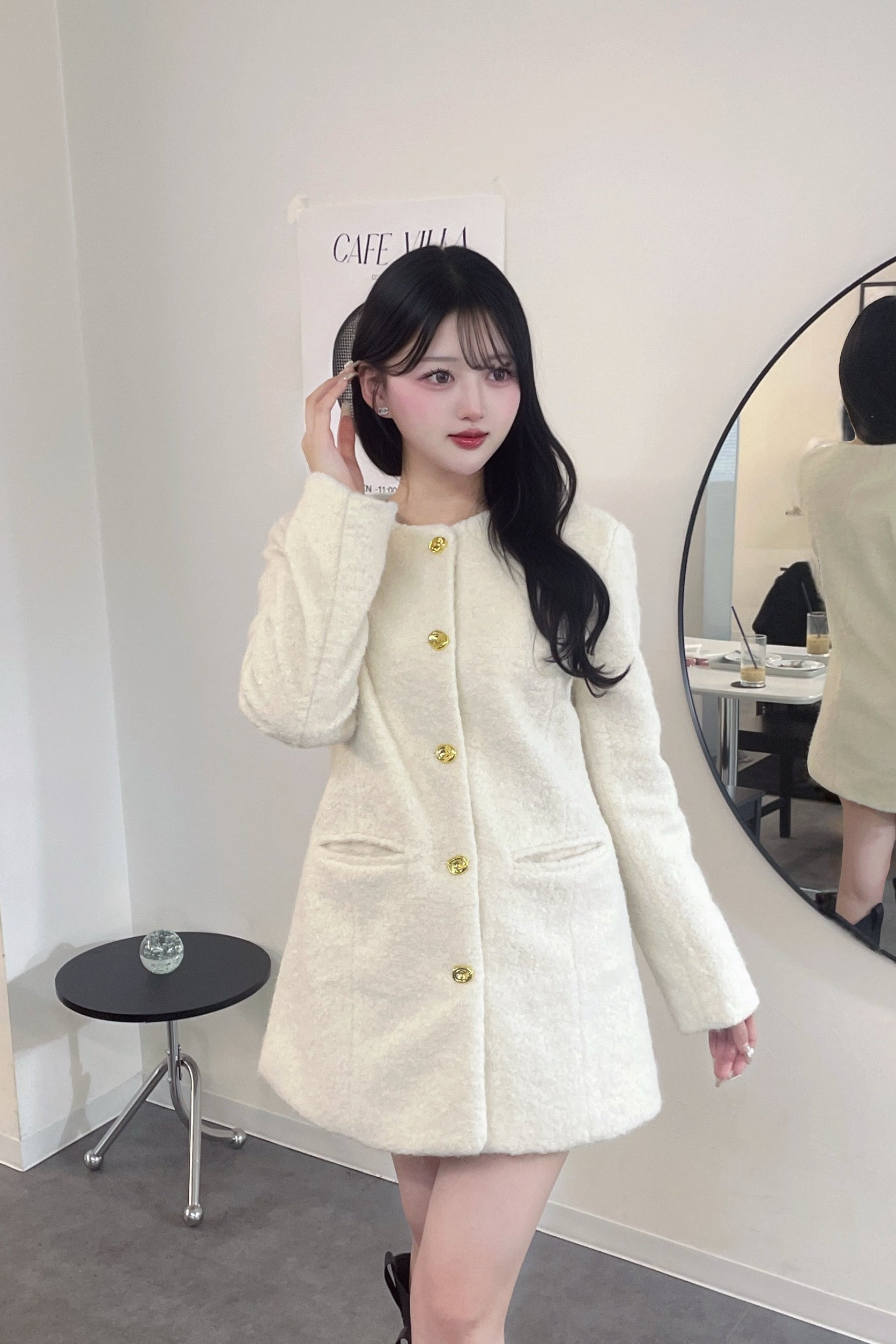 フロントボタンシャギーコート KR30351