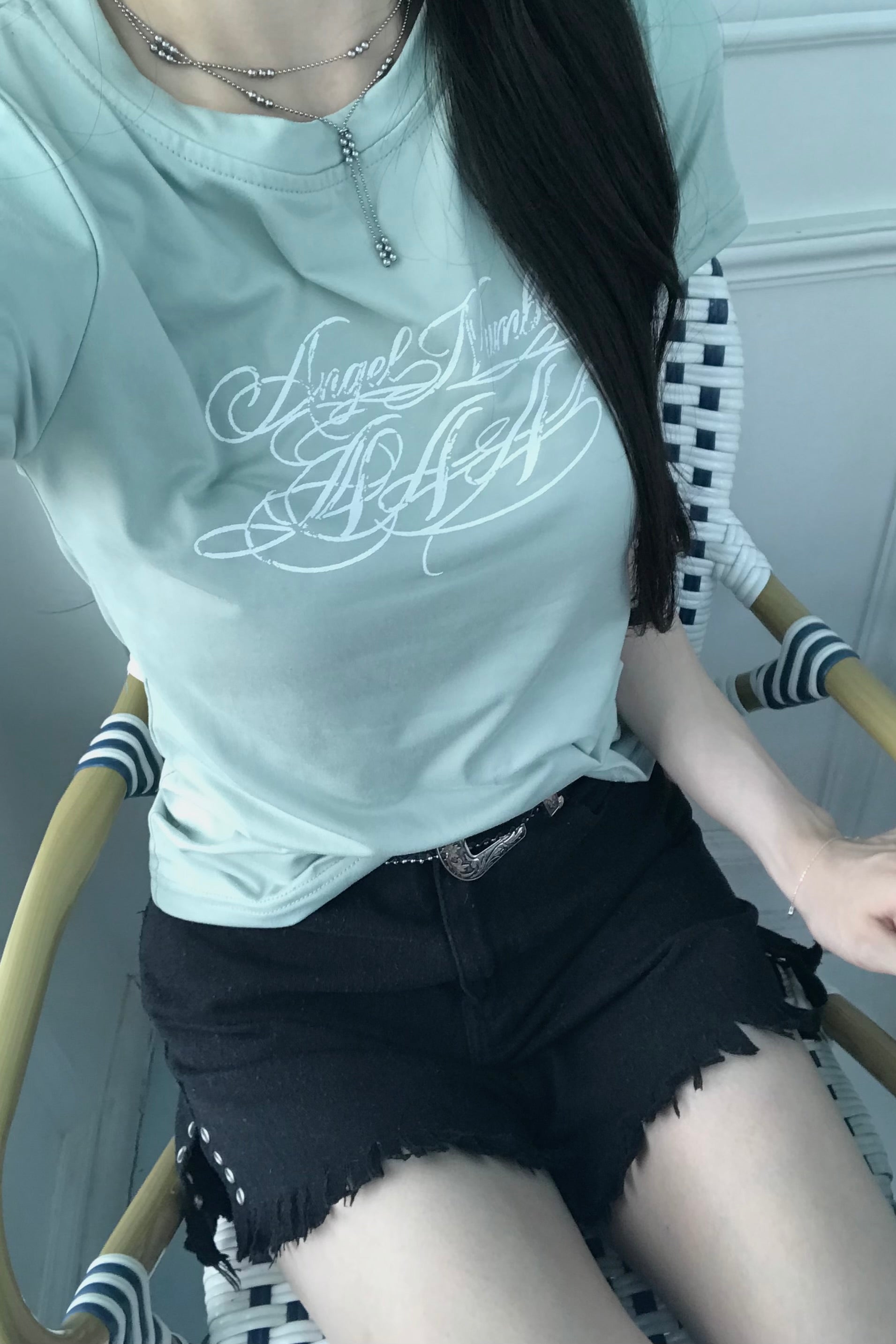 バッククロスシアーレースTシャツ KR15530