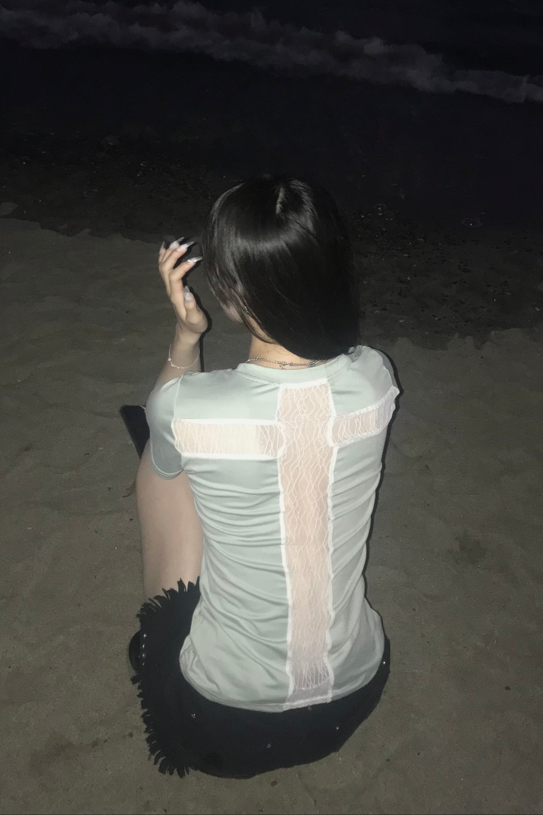バッククロスシアーレースTシャツ KR15530