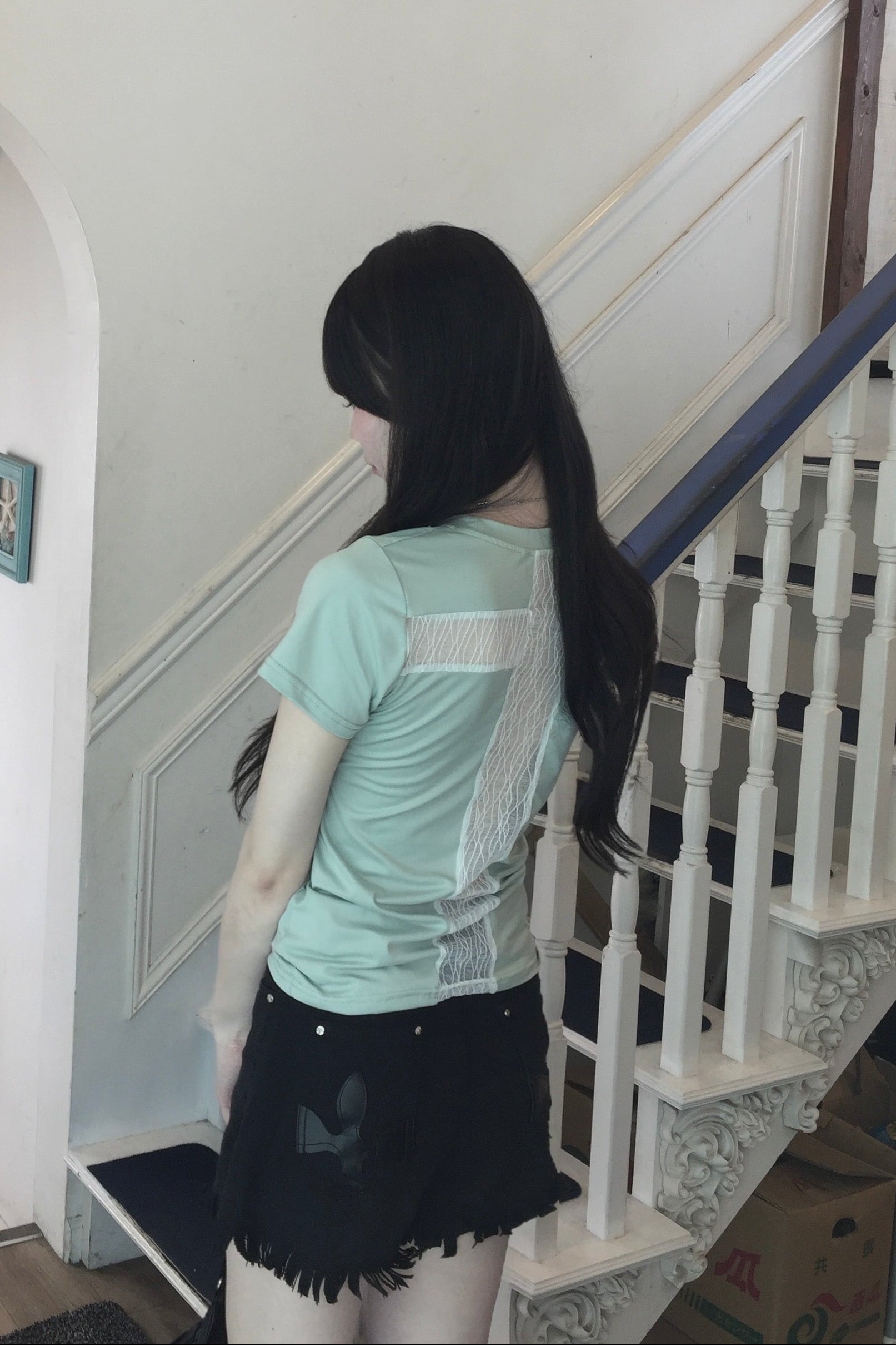 バッククロスシアーレースTシャツ KR15530