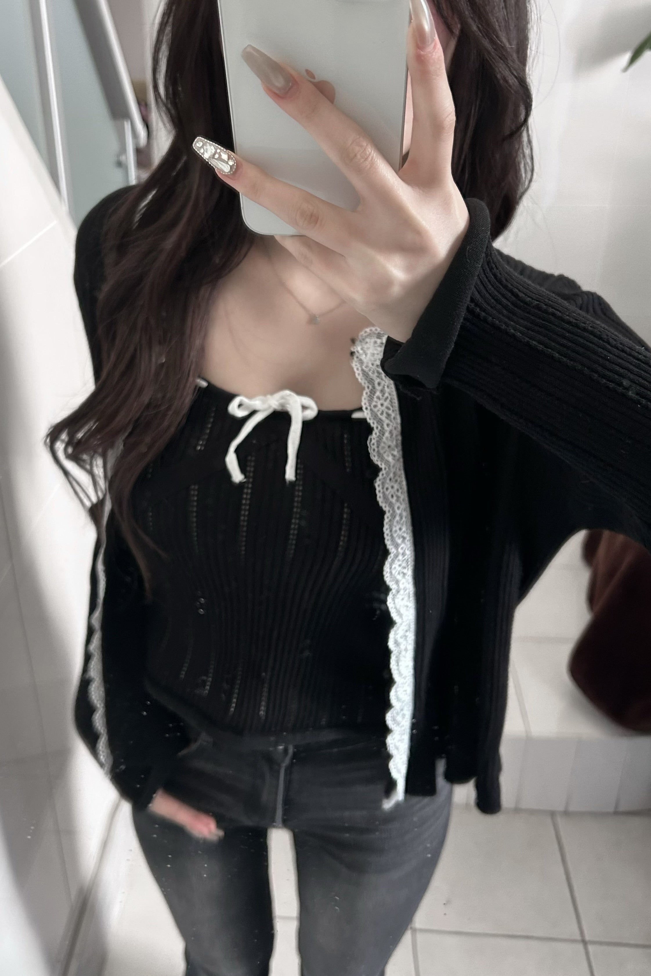 レースアップラインリボンシャツ KR14145