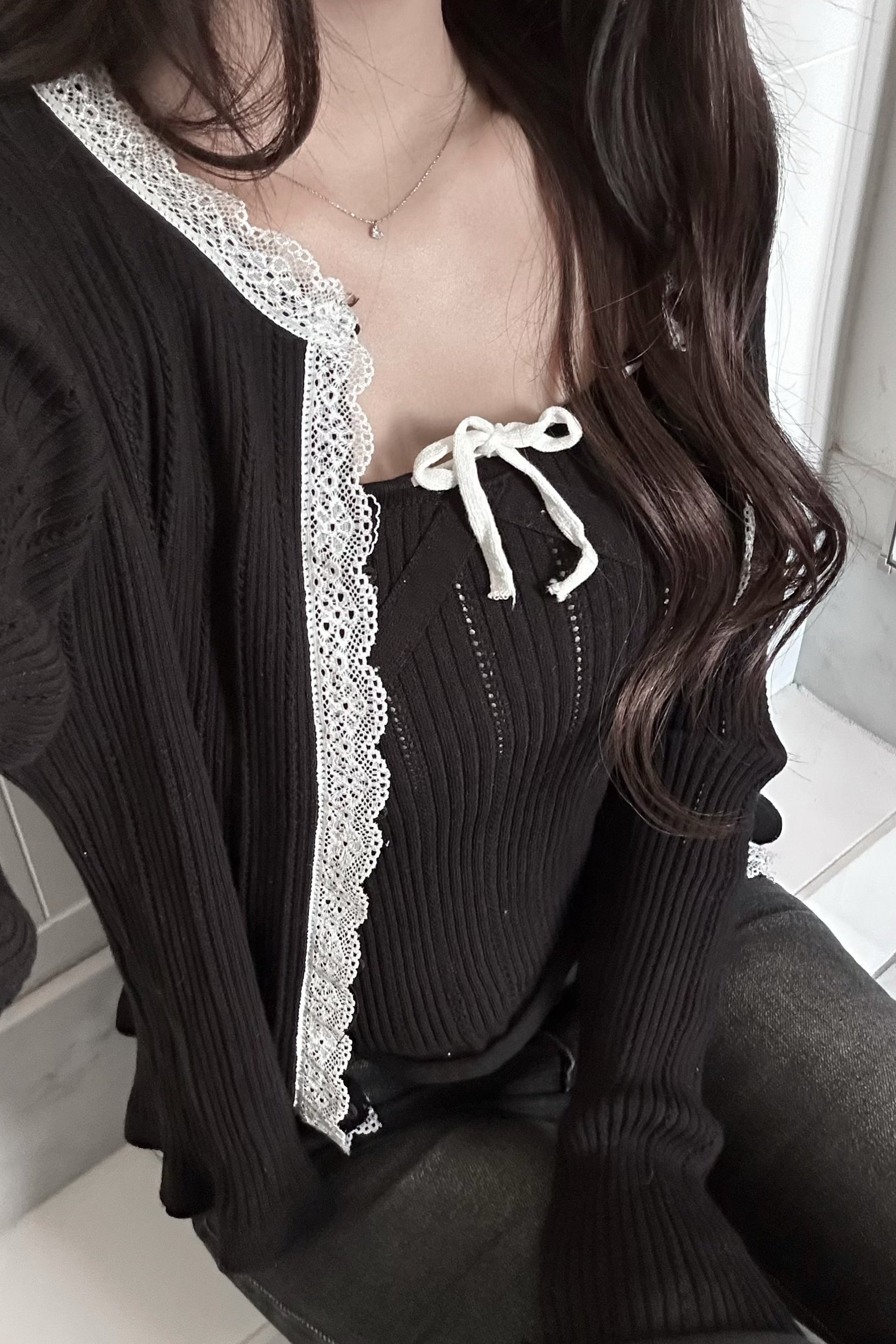 レースアップラインリボンシャツ KR14145