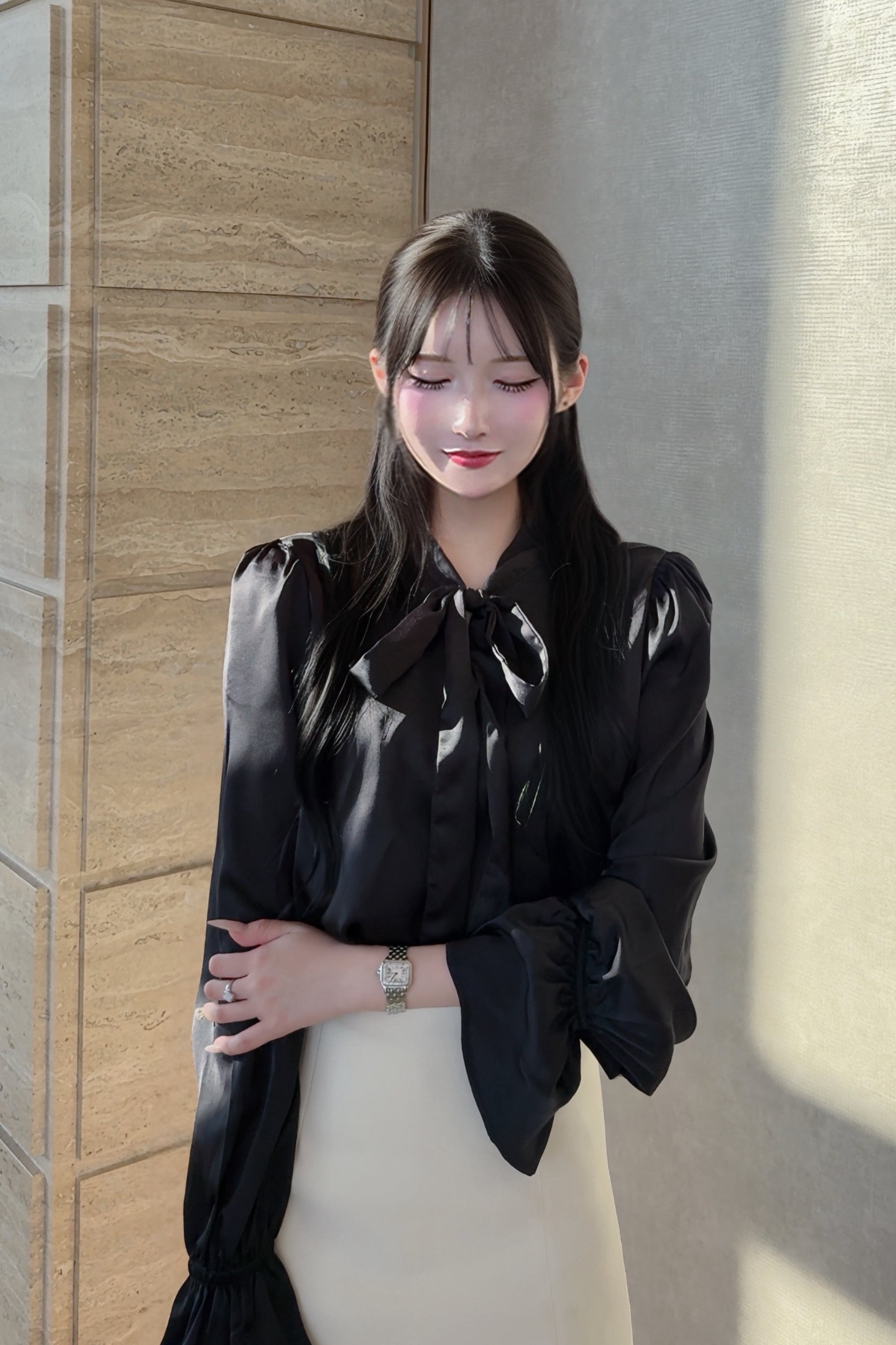 サテンリボンブラウス KR12835