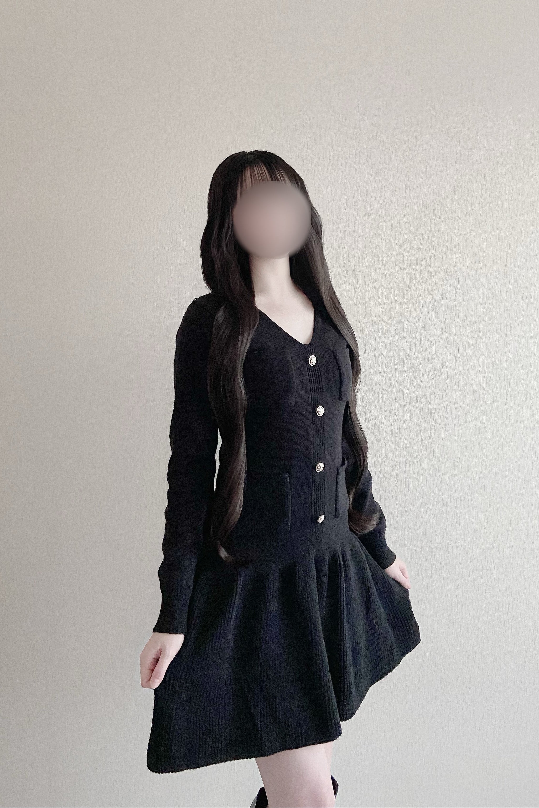 フロントボタンスリムフレアワンピース KR14017