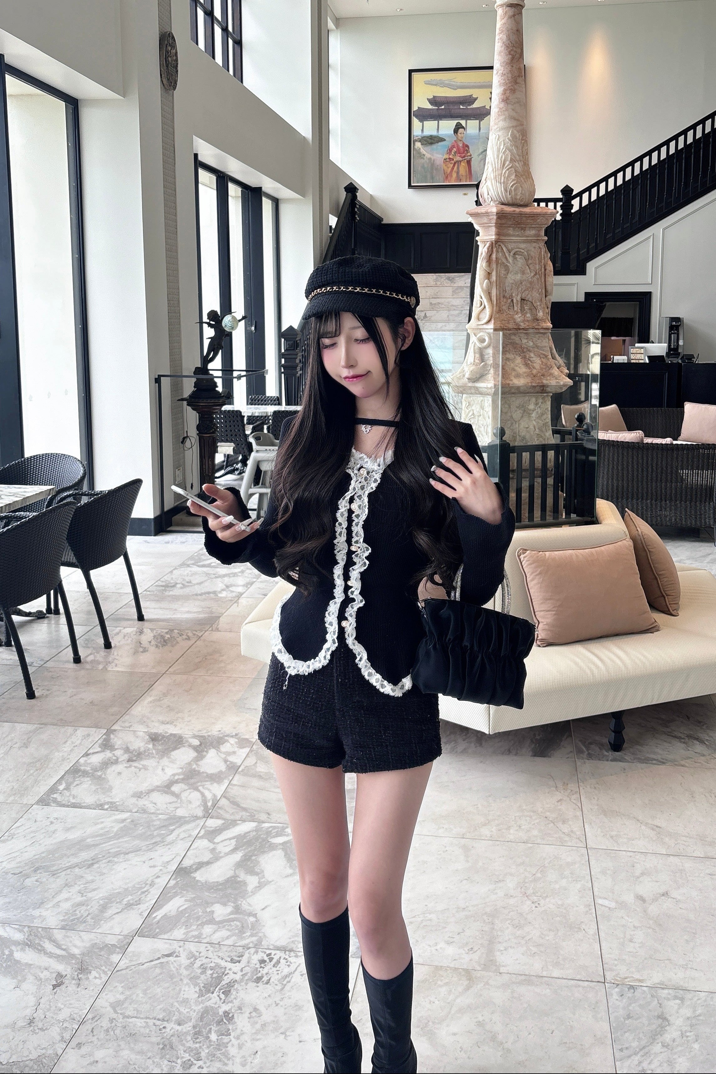 レースレイヤードリブトップス KR13747