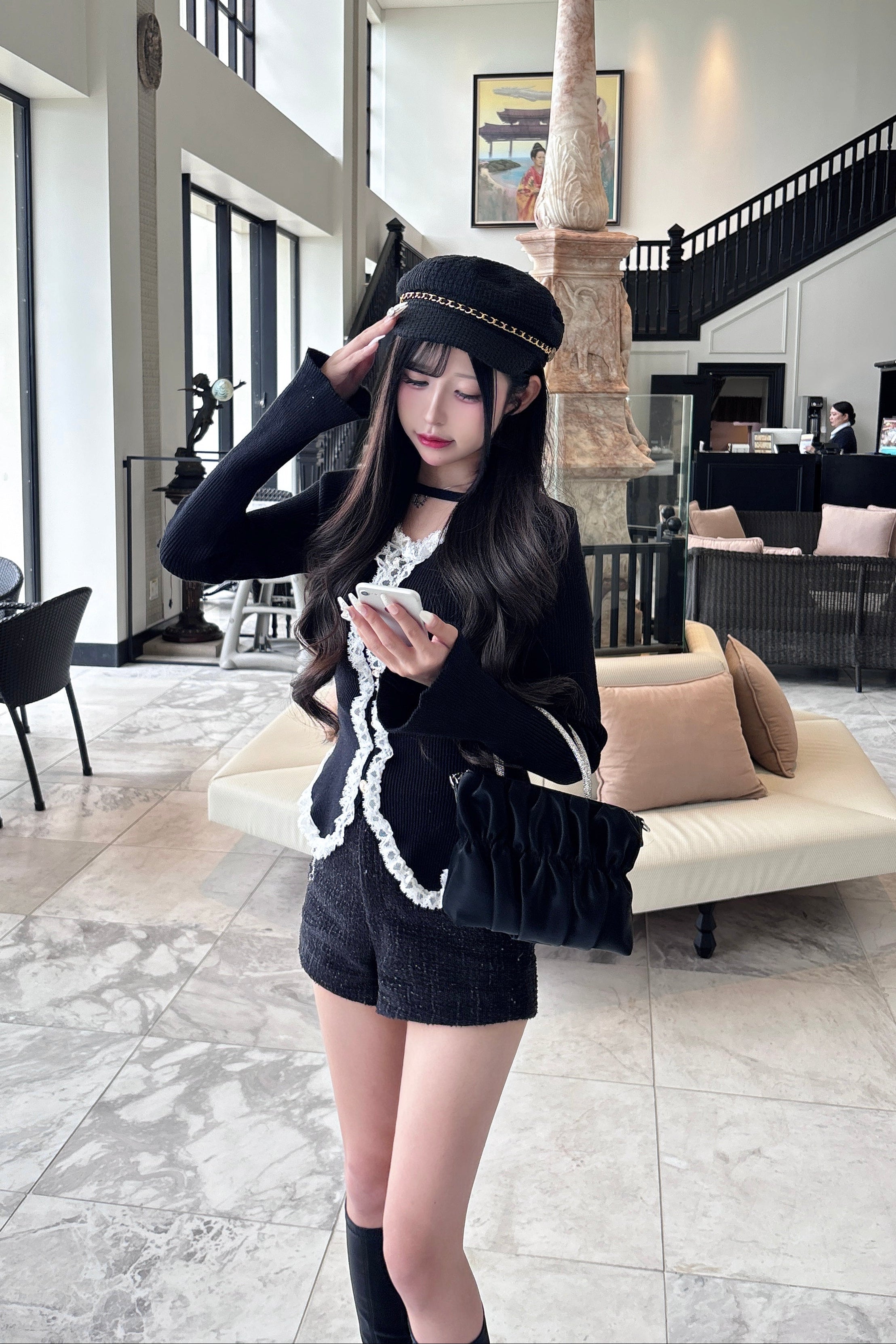 レースレイヤードリブトップス KR13747