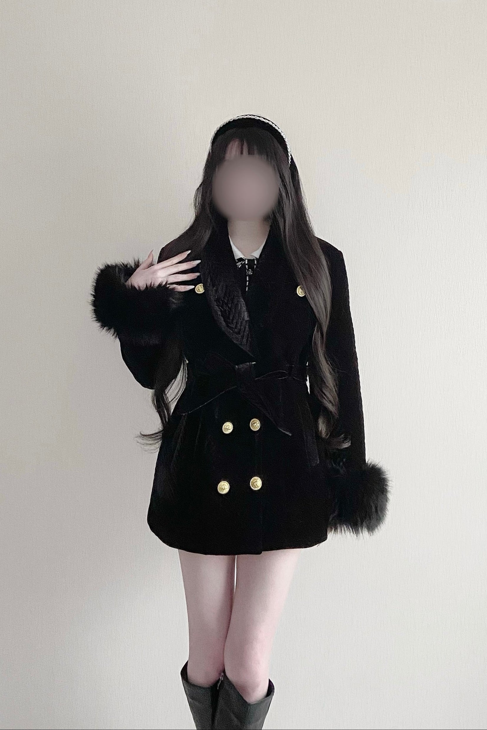 ベルベットシェブロンダブルコート KR30445