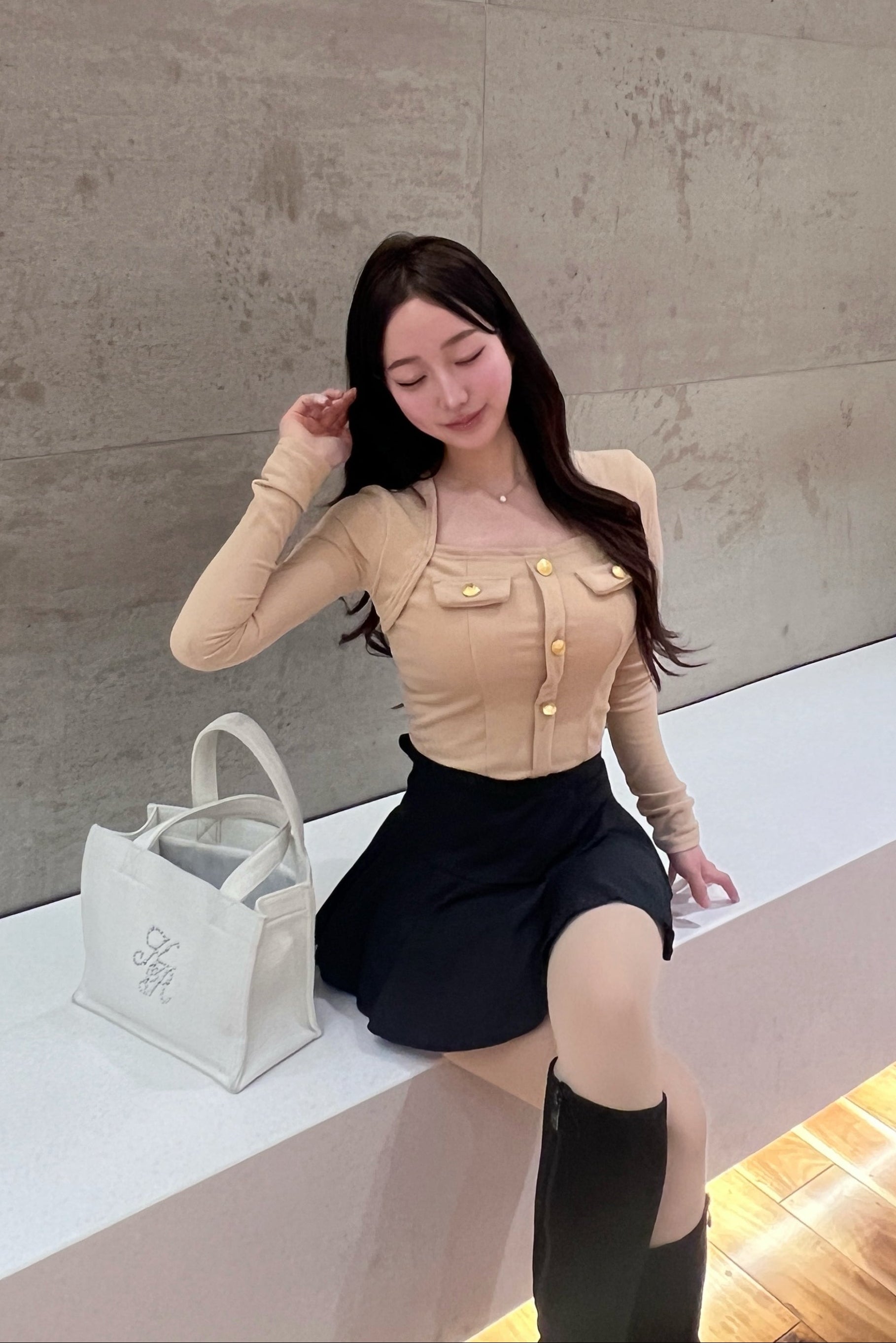 フリントボタンスクエアネックトップス KR14174