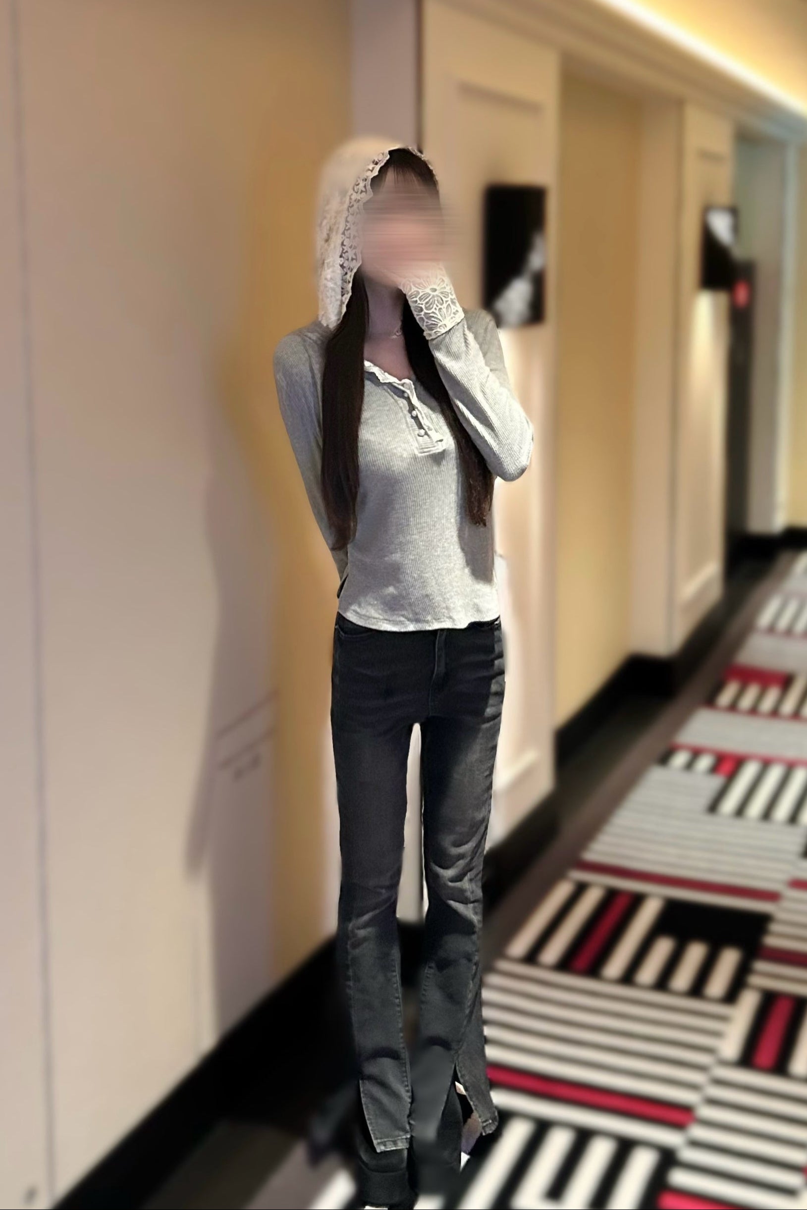 レースフードデザインリブカットソー KR13617