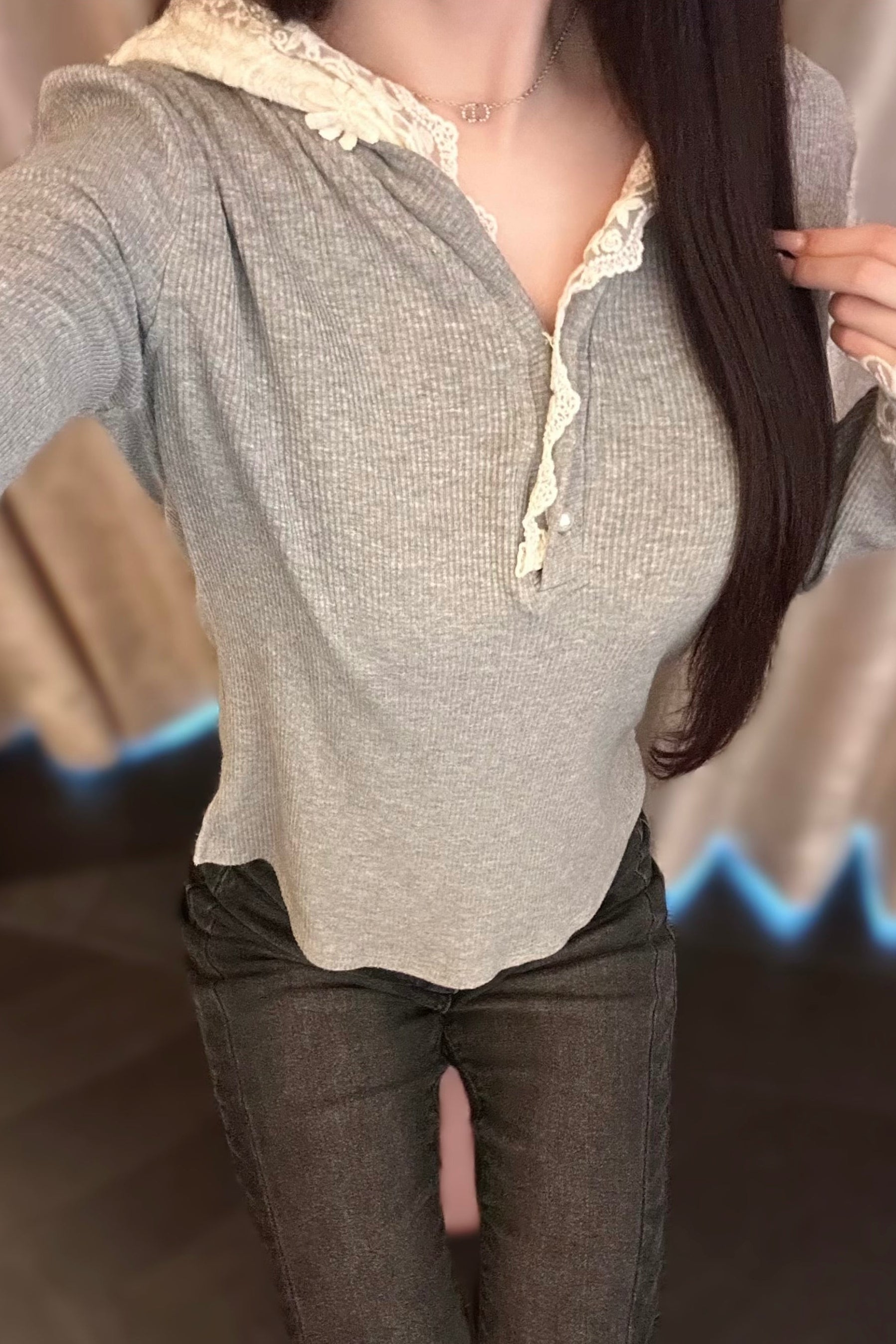 レースフードデザインリブカットソー KR13617