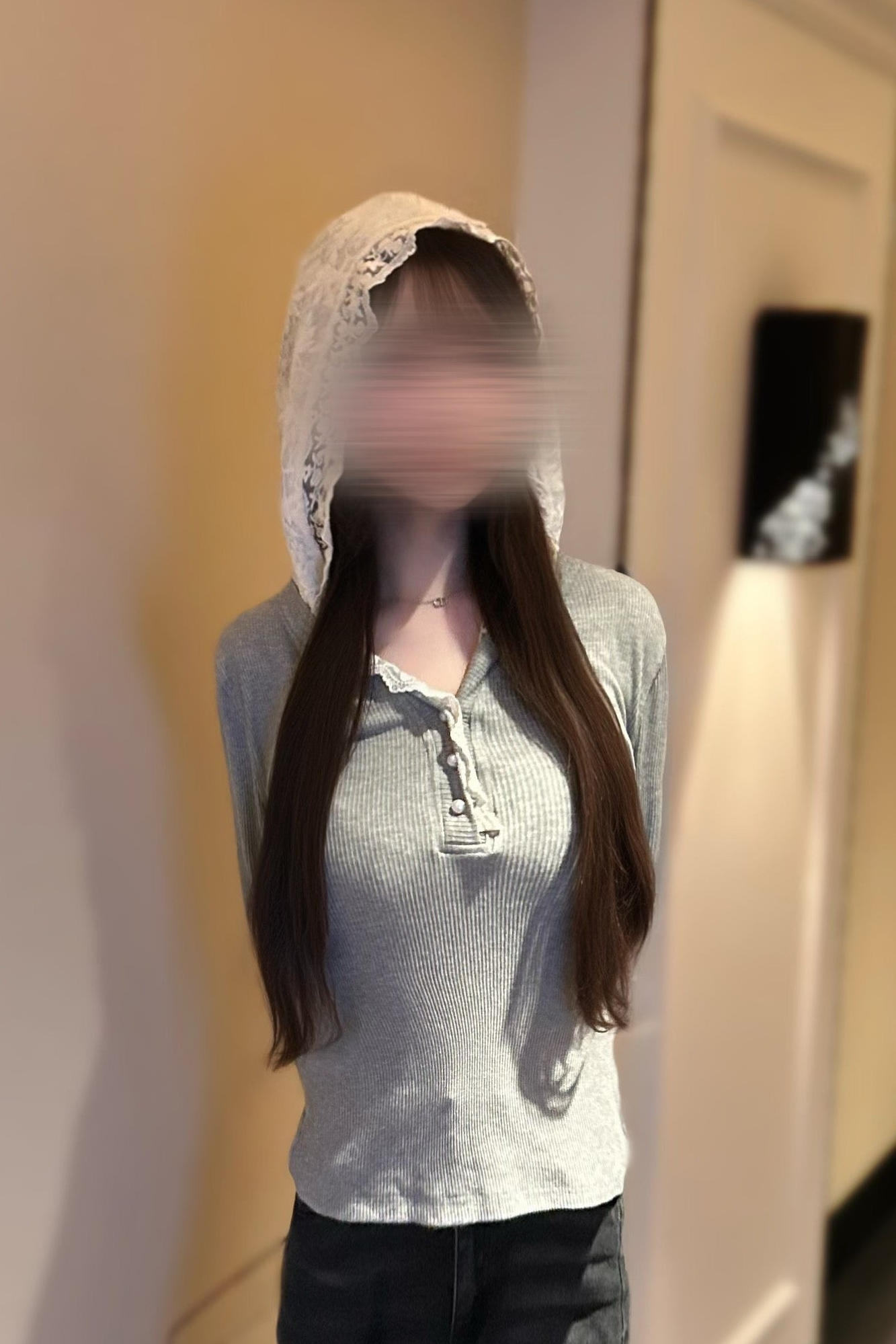 レースフードデザインリブカットソー KR13617