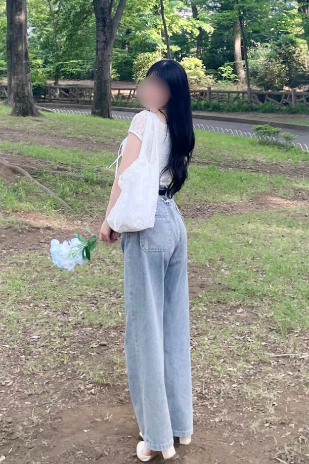 レースデザインデニムパンツ KR14392