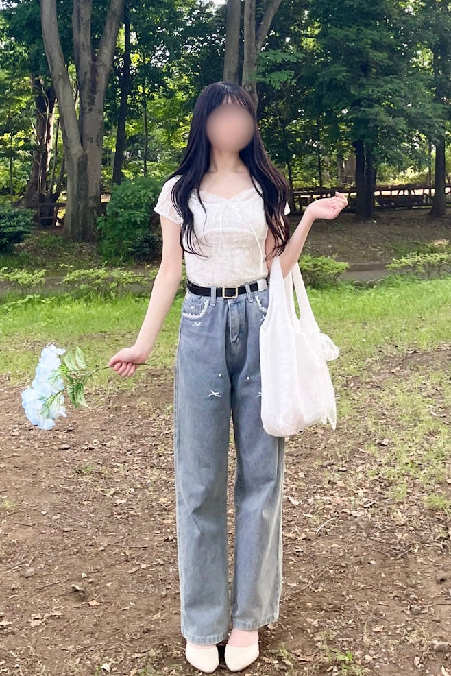 レースデザインデニムパンツ KR14392