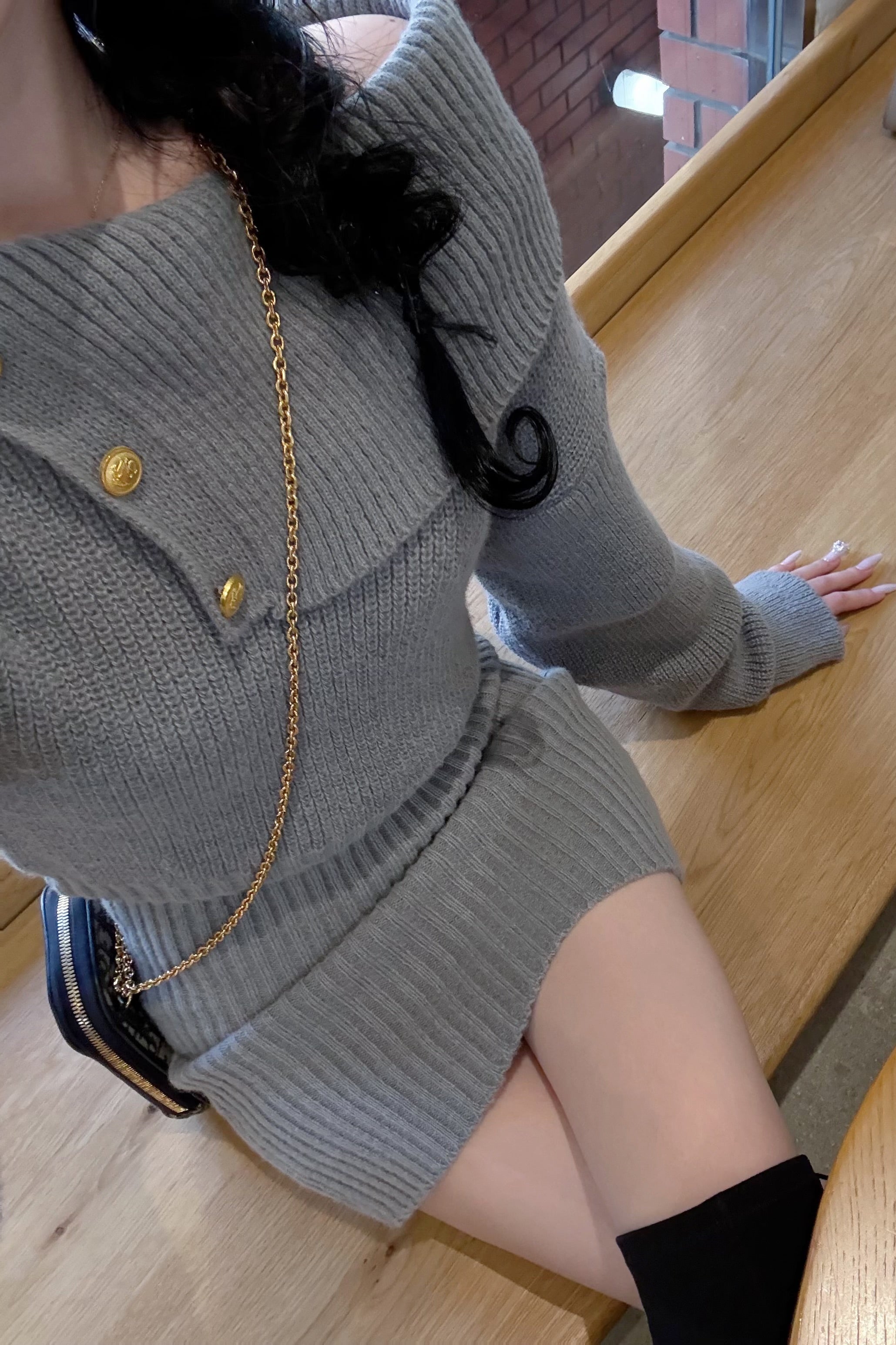 オフショルボタンデザインワンピース KR12838