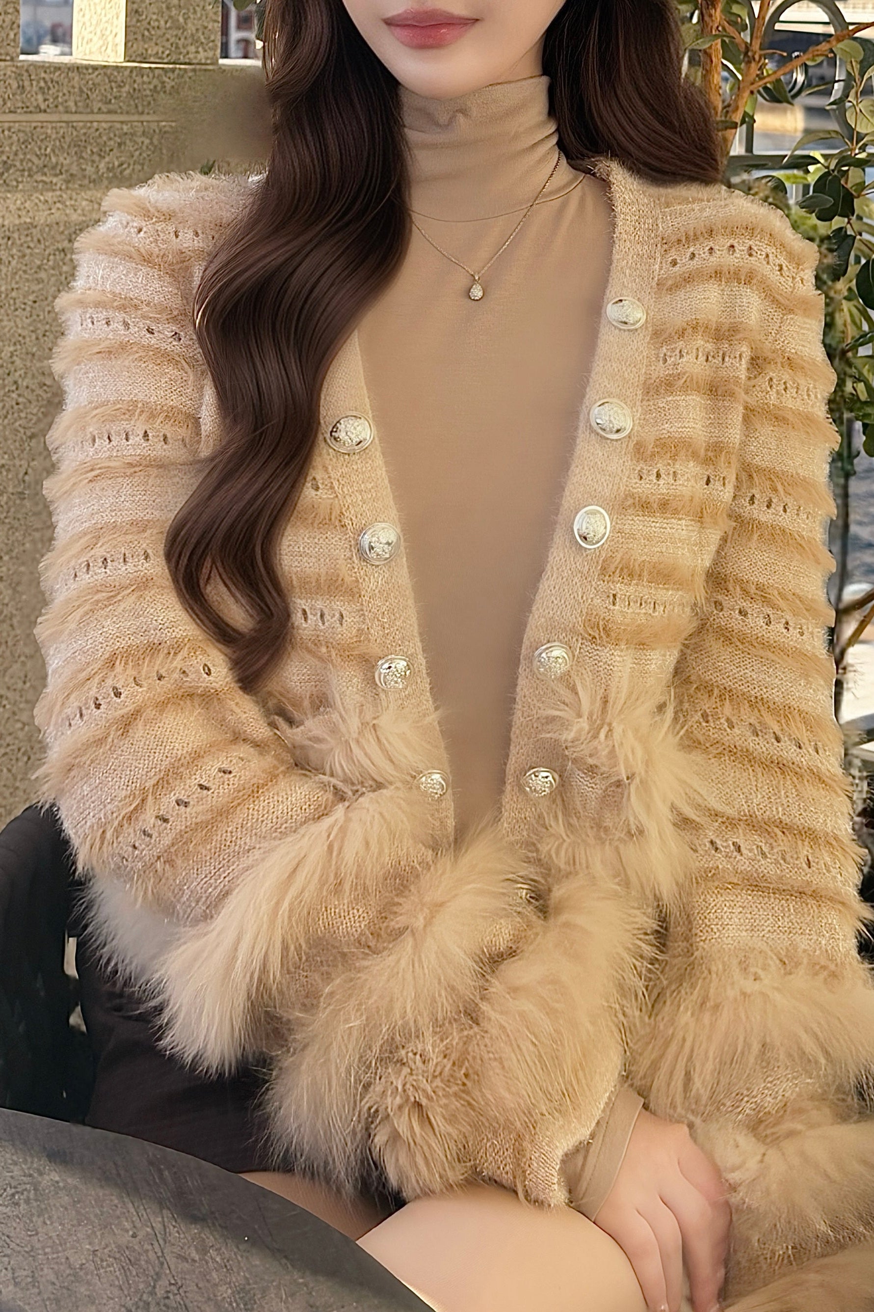 ファーデザインニットカーディガン KR13459