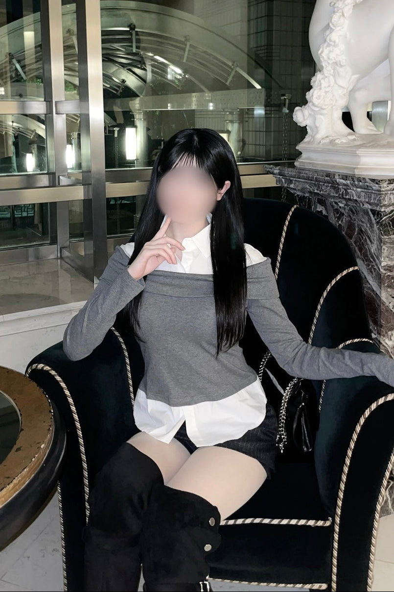 レイヤードシャツニットトップス KR14057