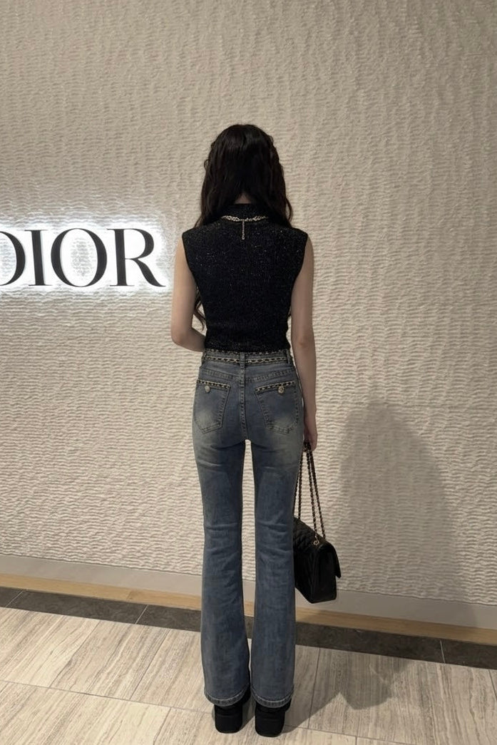ハイウエストチェーントリムスリムフレアパンツ KR15591