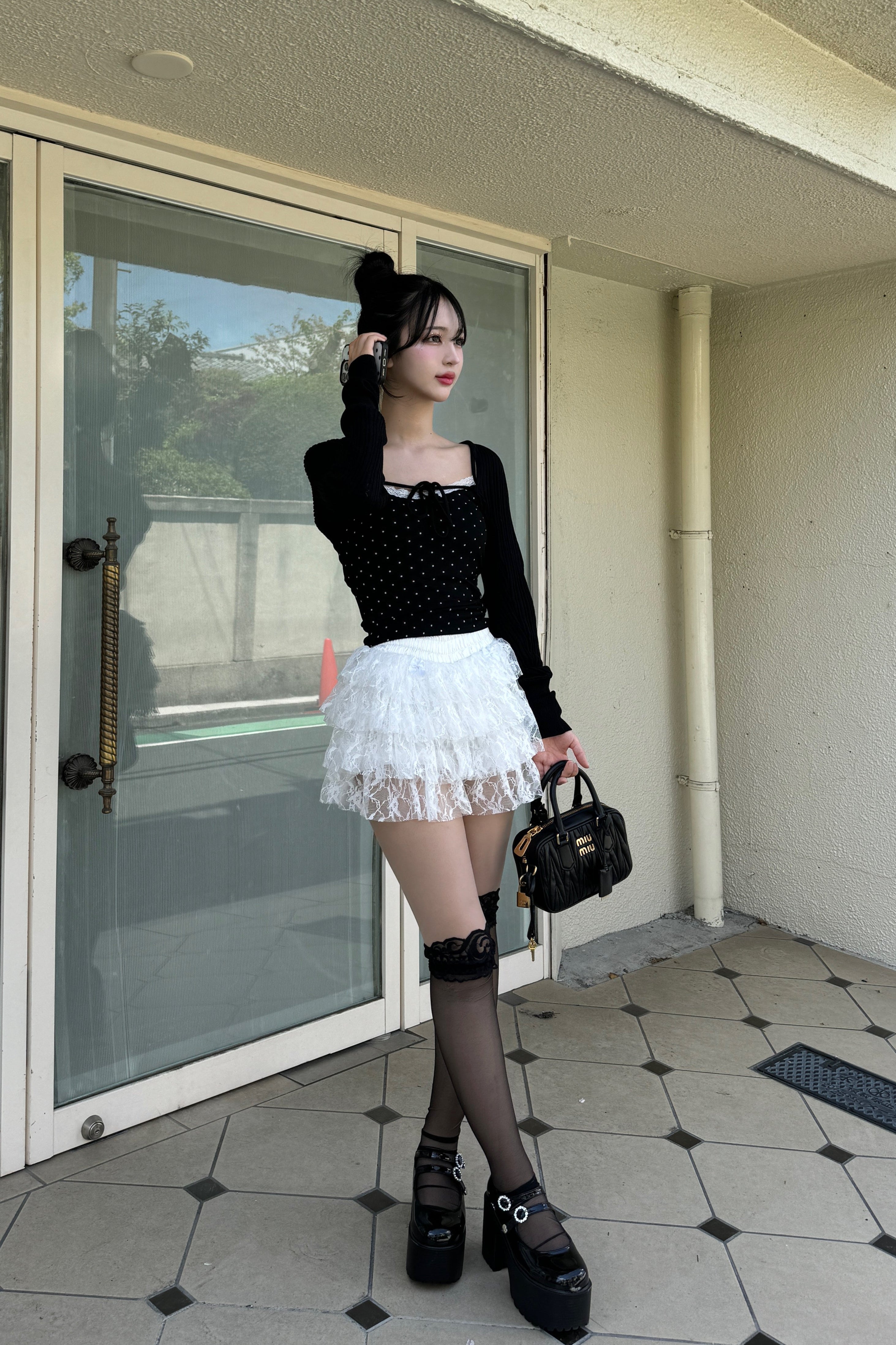 dot front ribon camisole KR10022