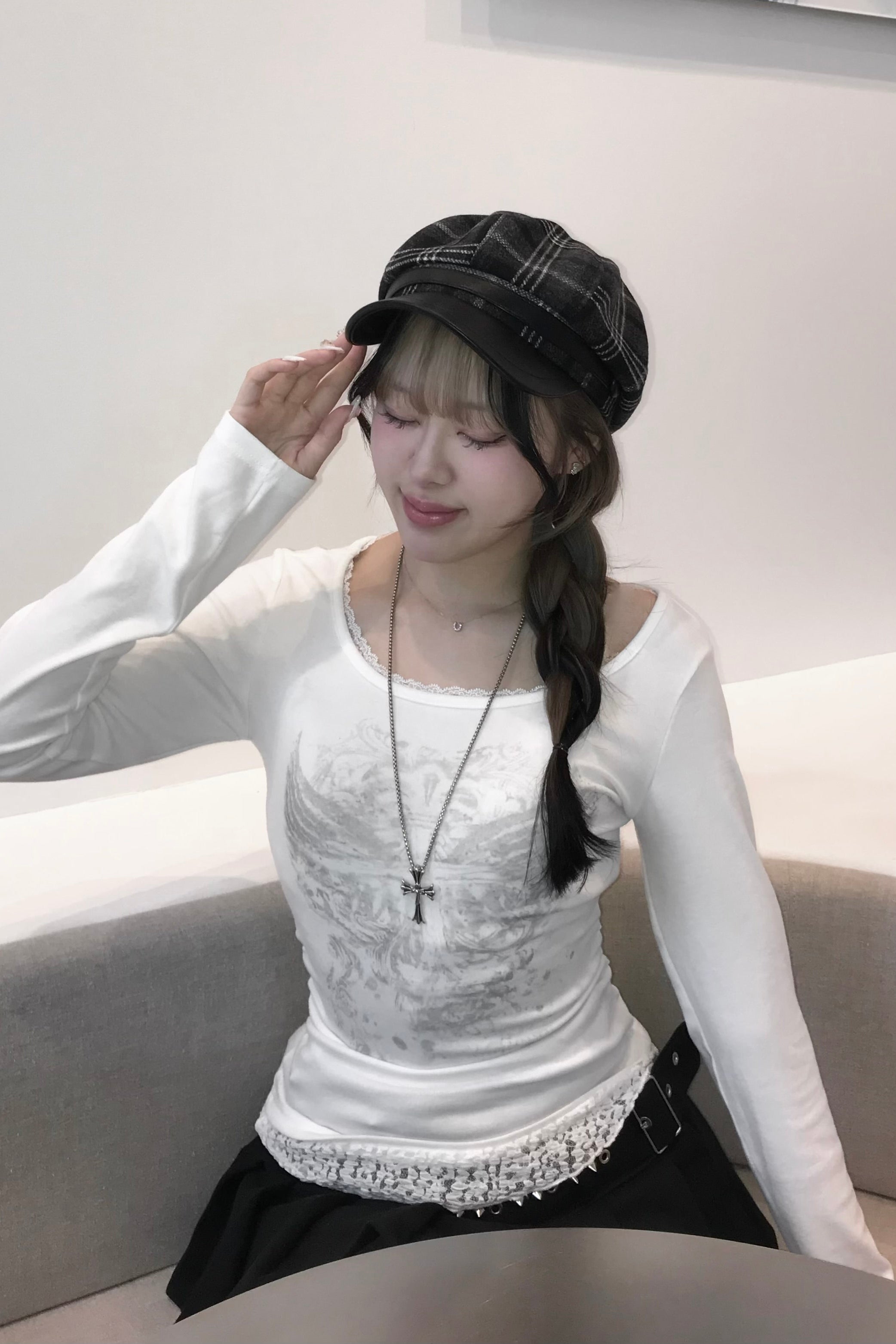 クラシックチェックレザーキャスケット KR13595