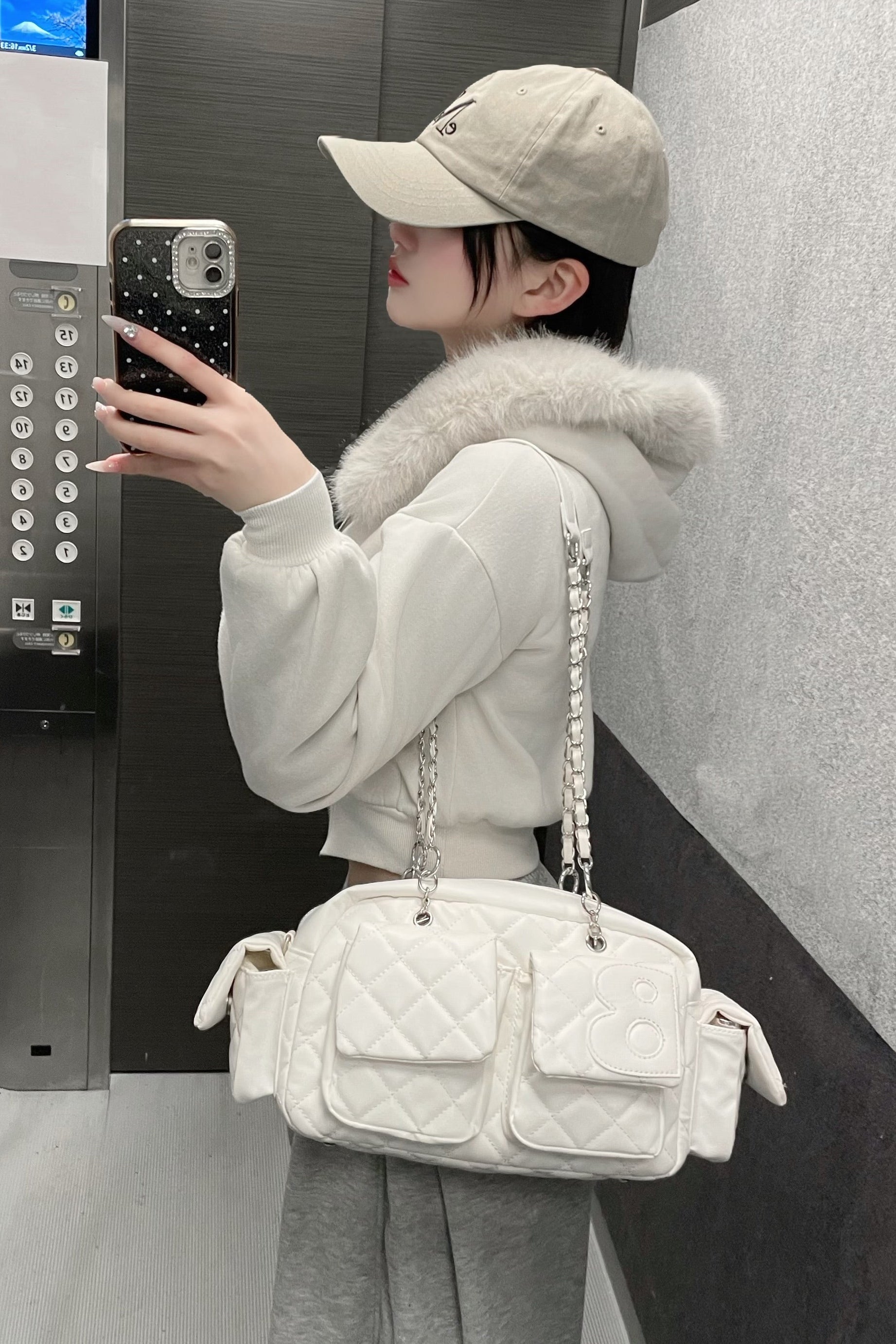 ビジュ―チェーンキルティングボストンバッグ KR14109