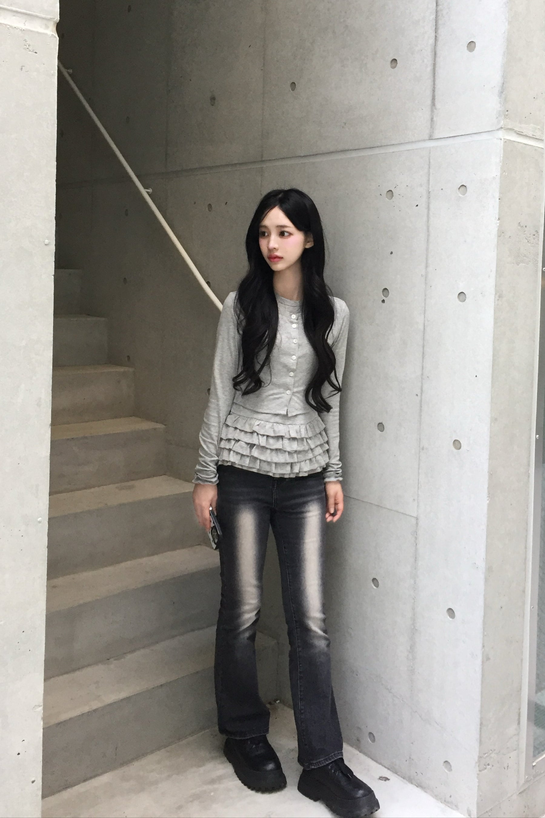 frill up shirt cardigan KR10023