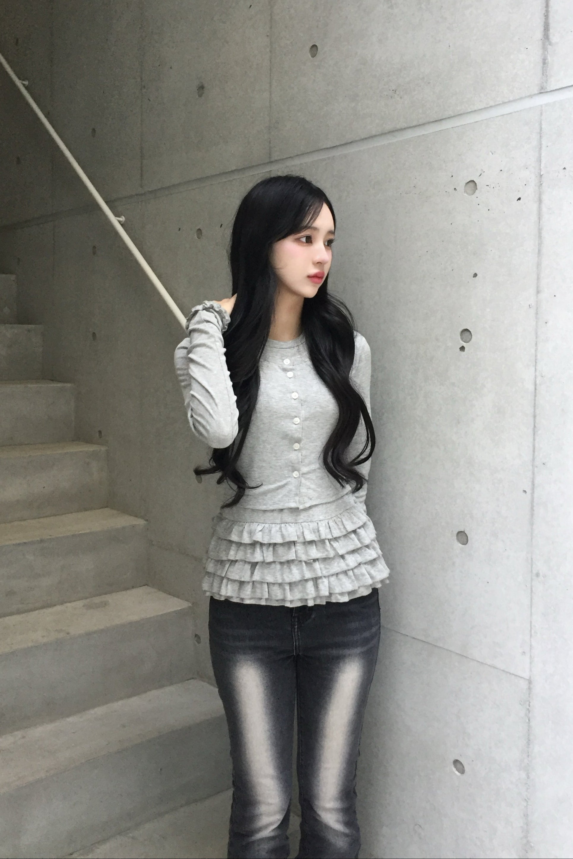 frill up shirt cardigan KR10023