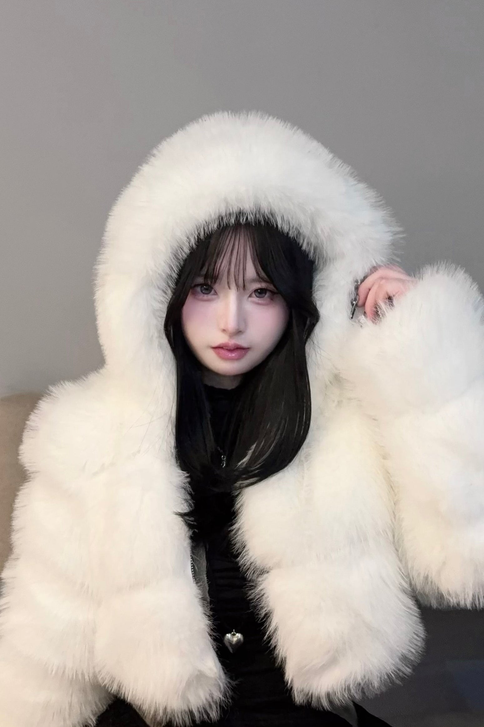 クロップドフードファージャケット KR30191