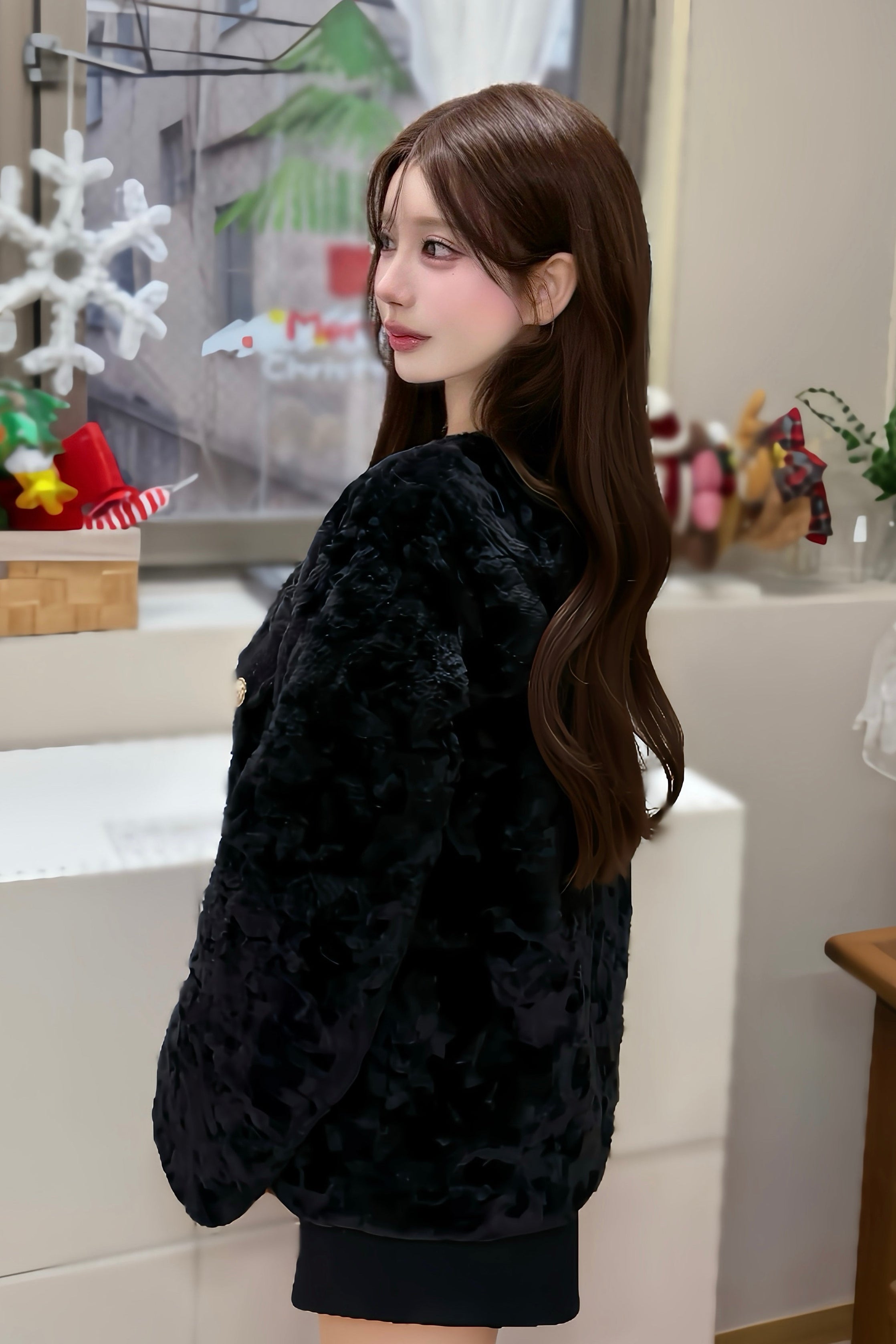 フロントボタンミドルファーコート KR30268