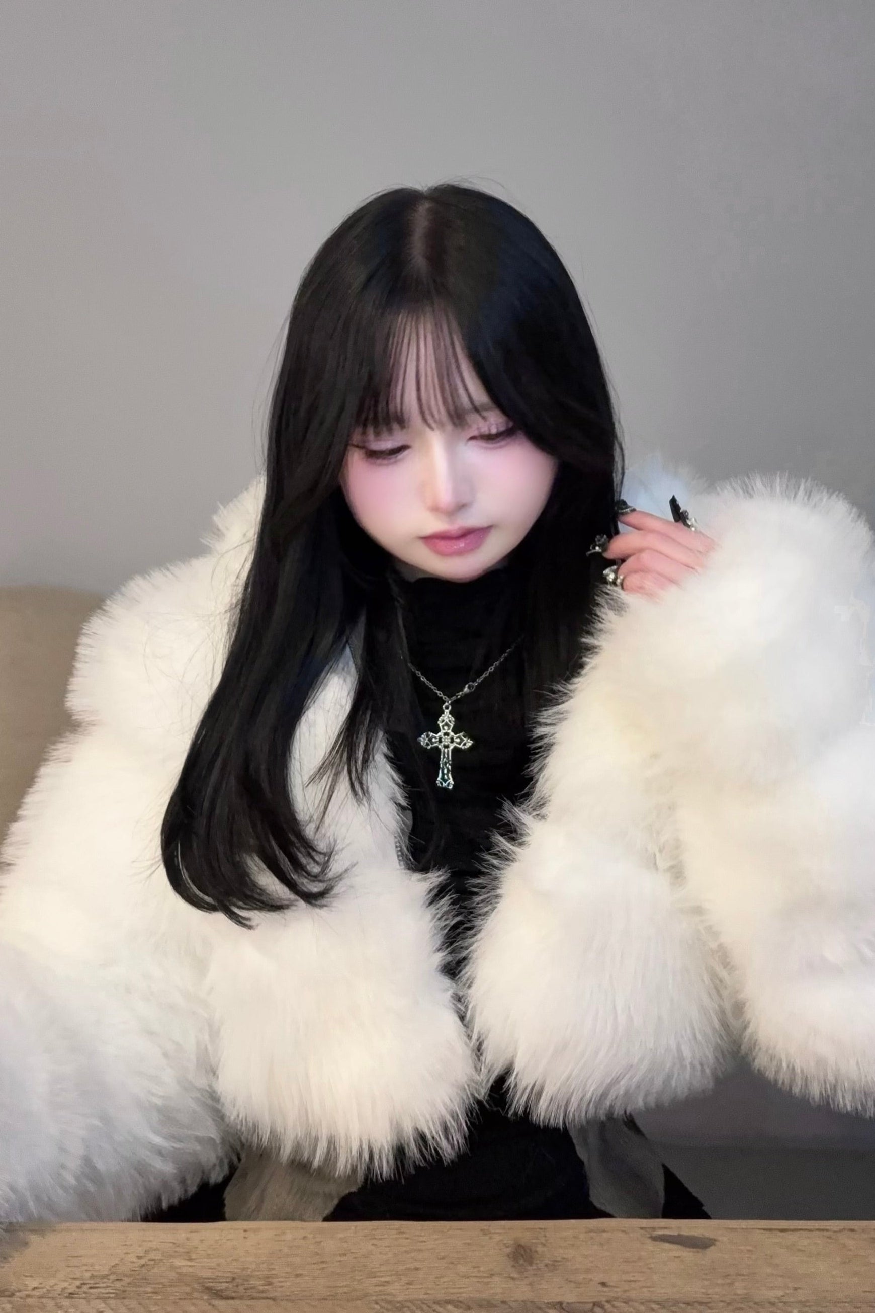 クロップドフードファージャケット KR30191