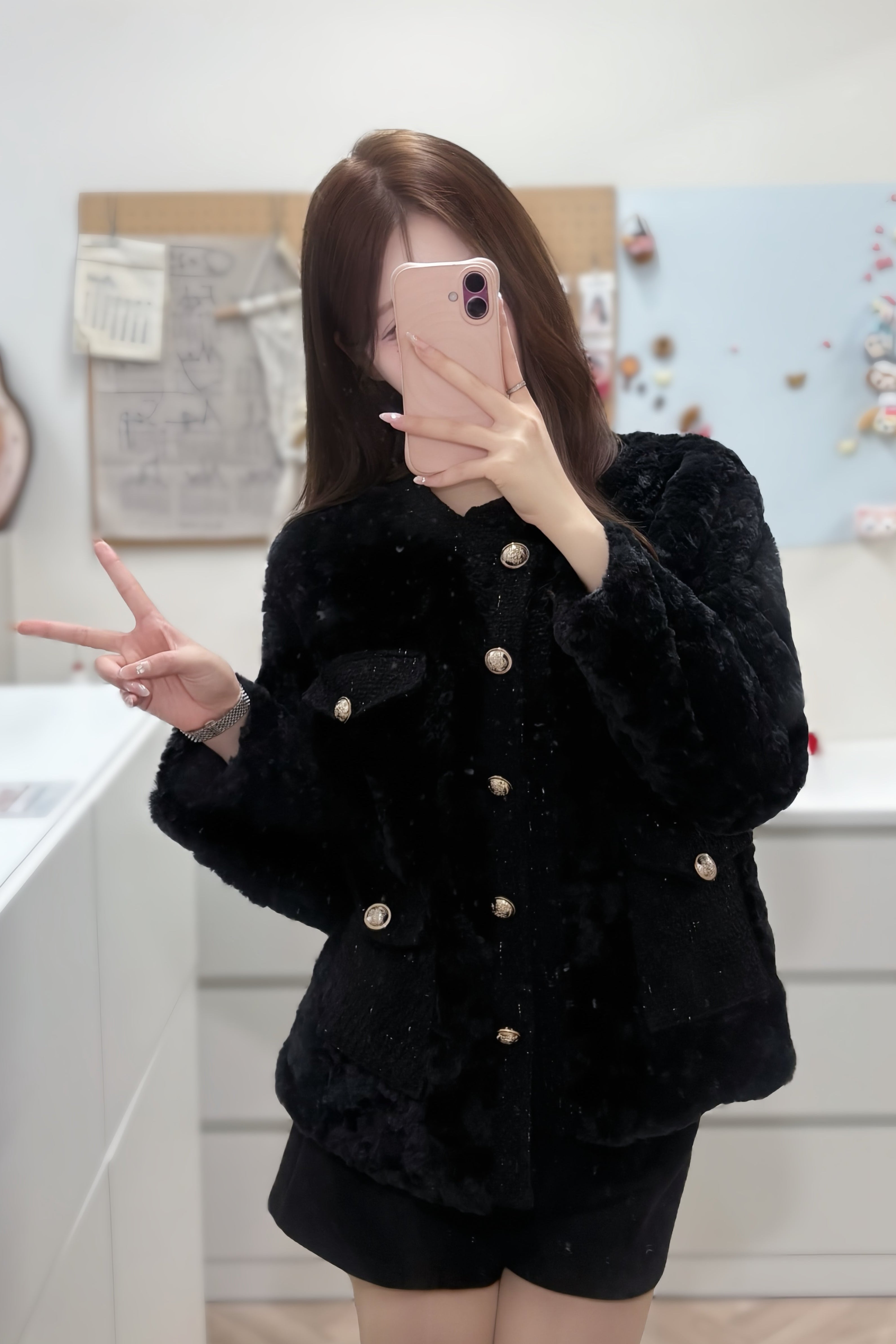 フロントボタンミドルファーコート KR30268