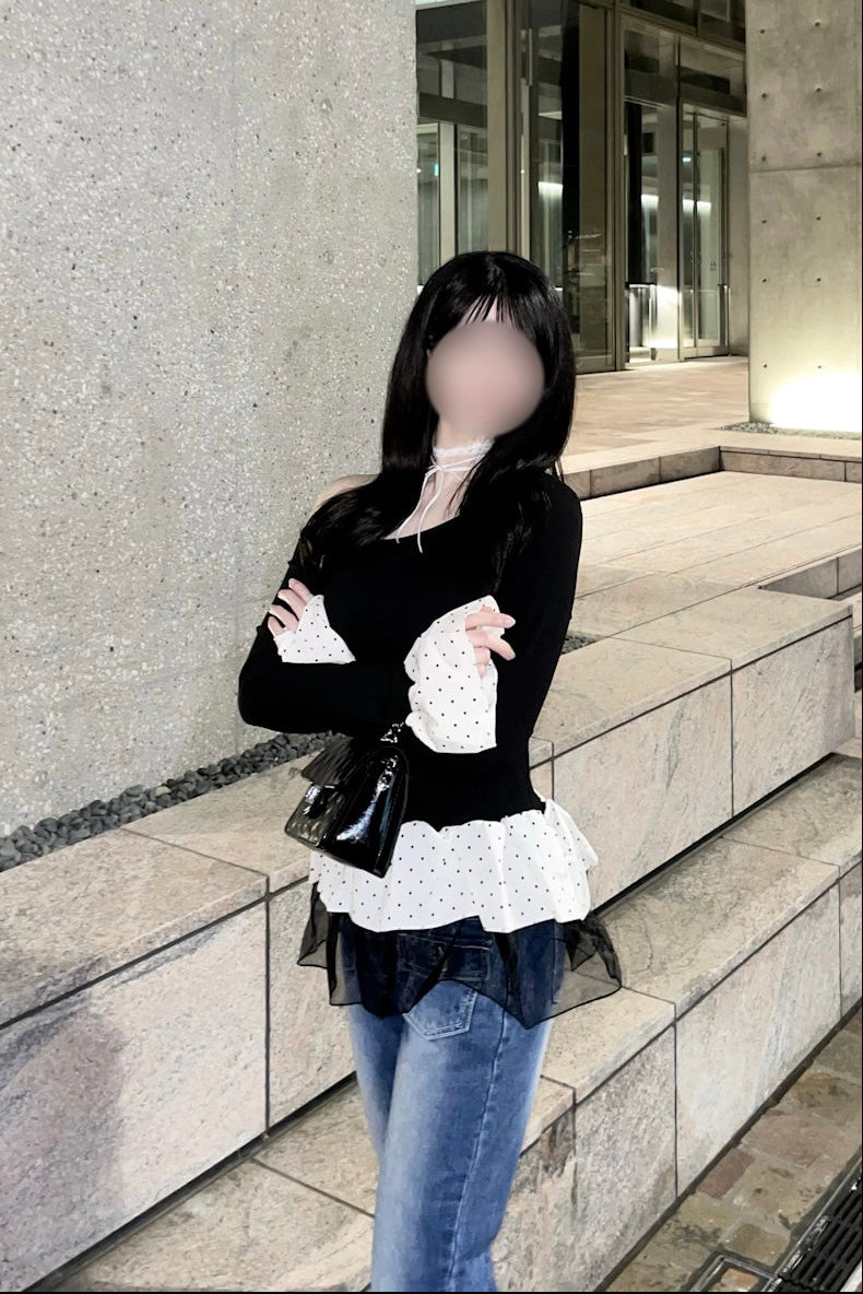 オフショルドットトップス KR14213