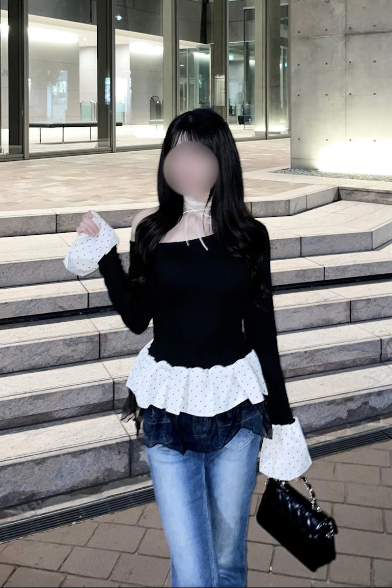 オフショルドットトップス KR14213