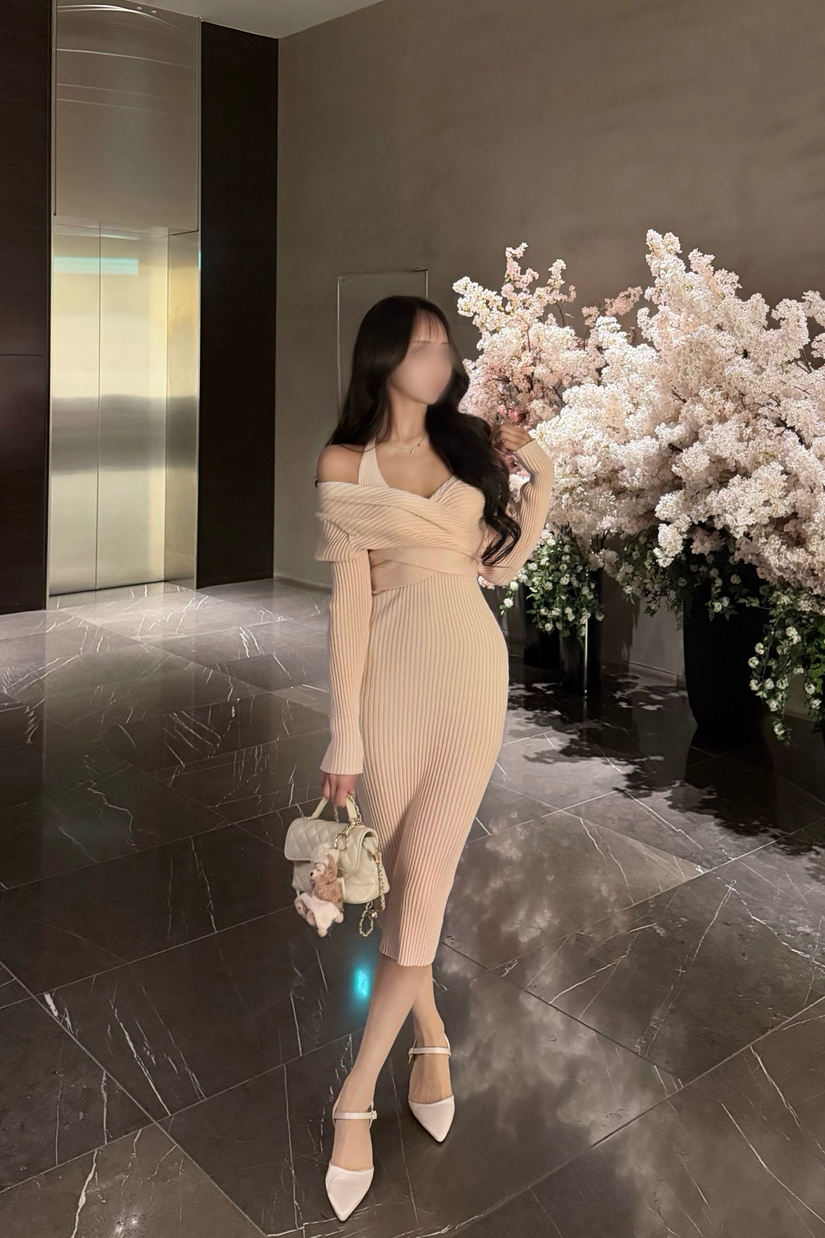 ホルターネックニットロングワンピース KR14163