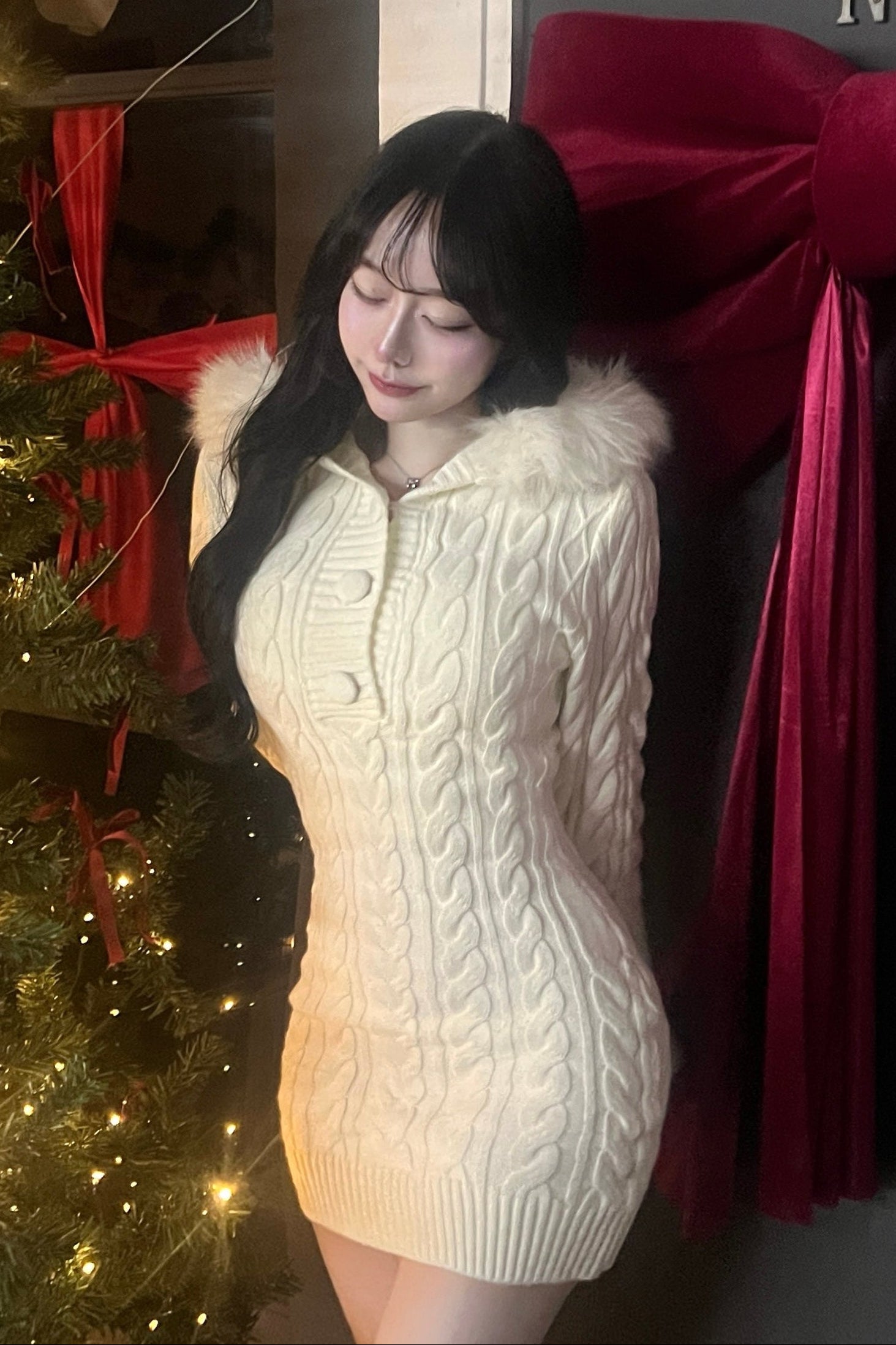 ファーケーブルニットワンピース KR13480