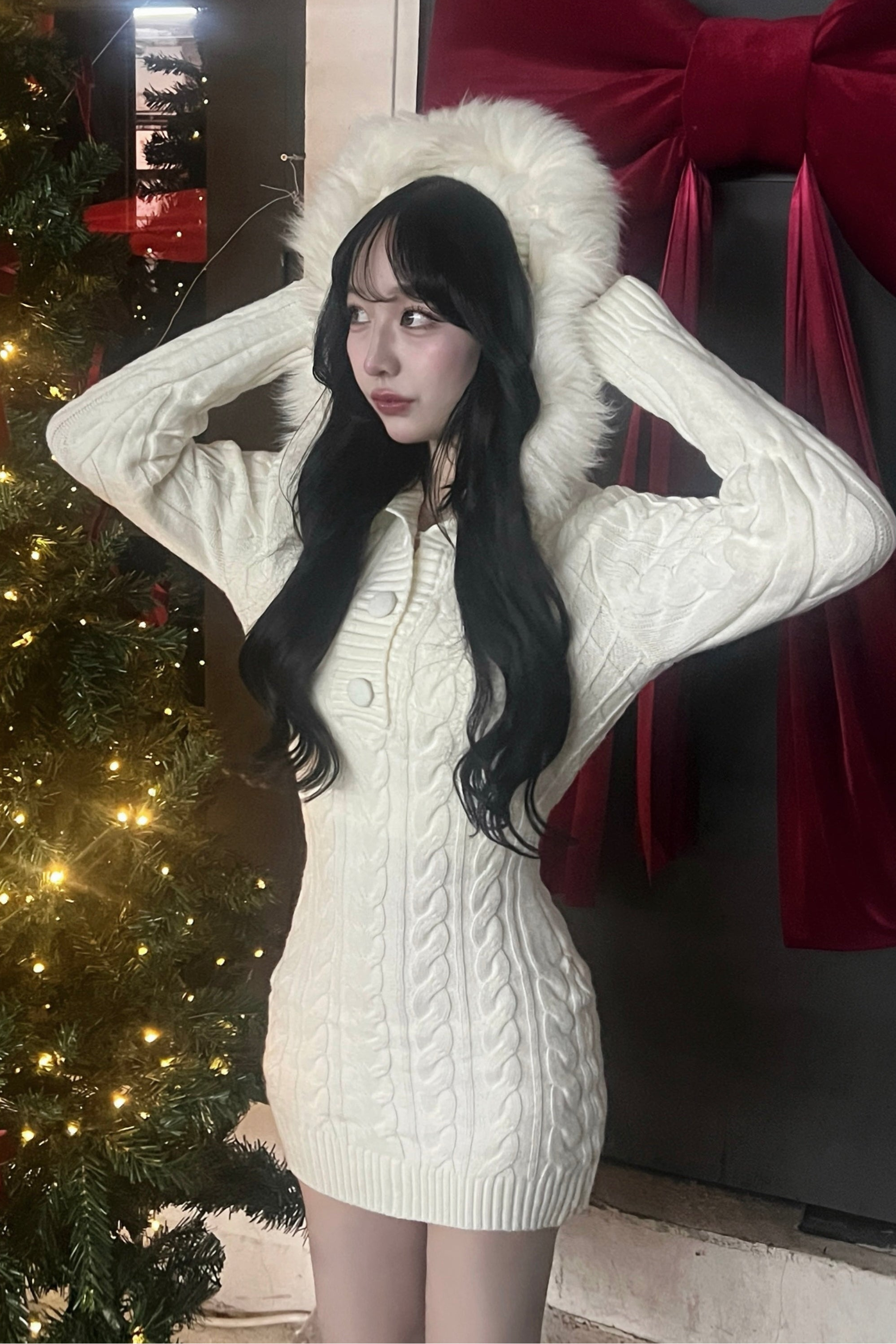 ファーケーブルニットワンピース KR13480