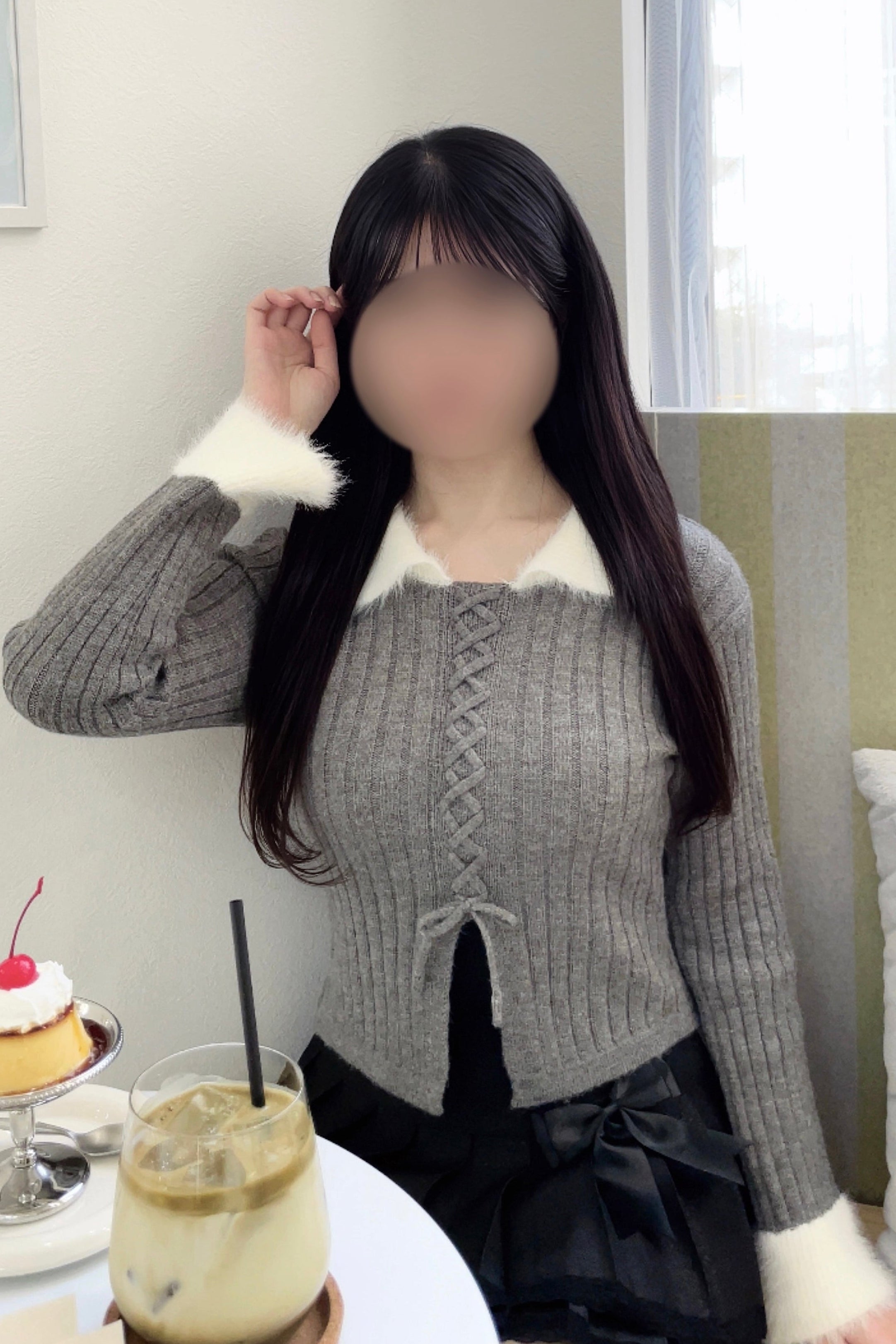 ファーカラーレースアップニット KR13563