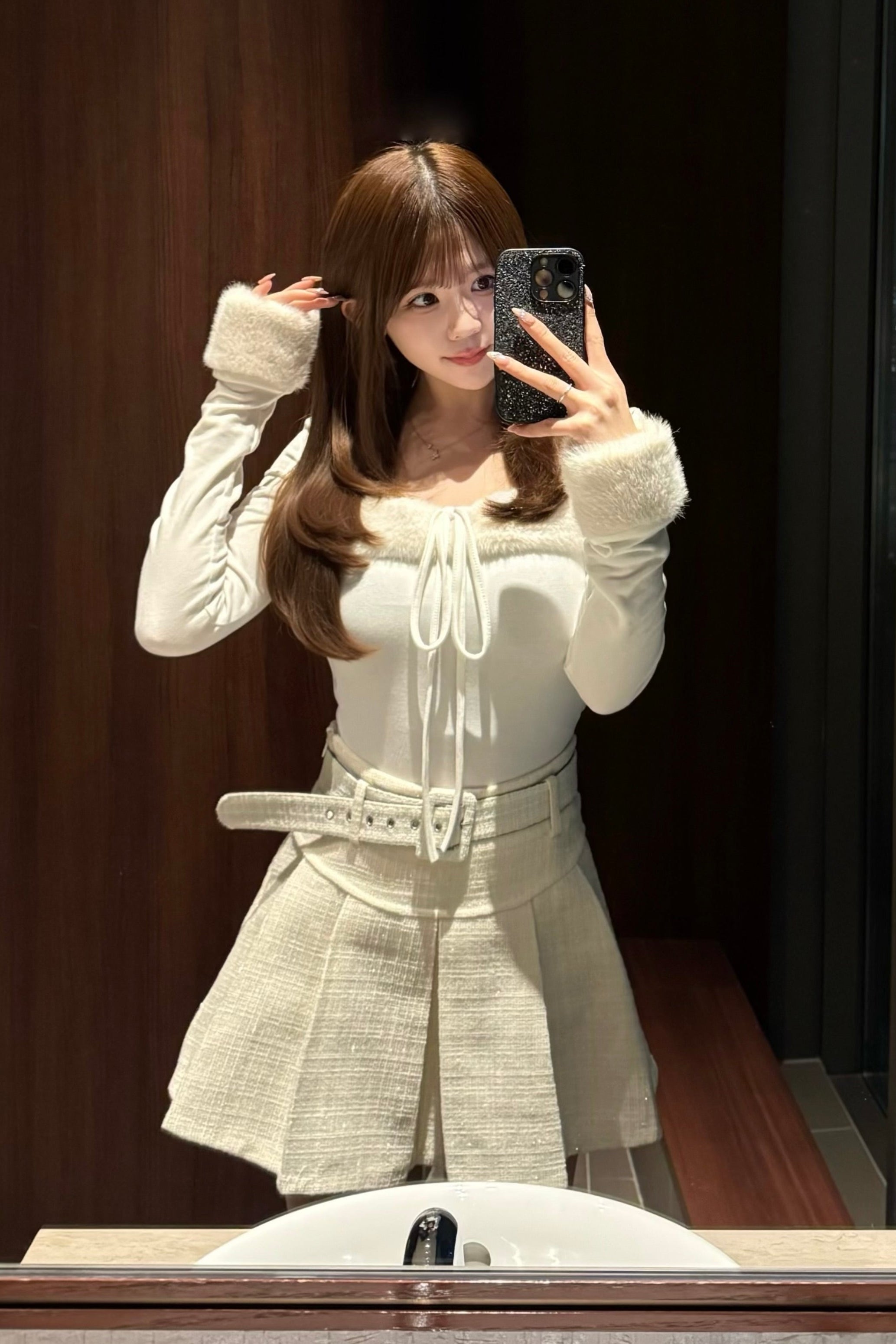 ベルトツイードプリーツスカート KR13888