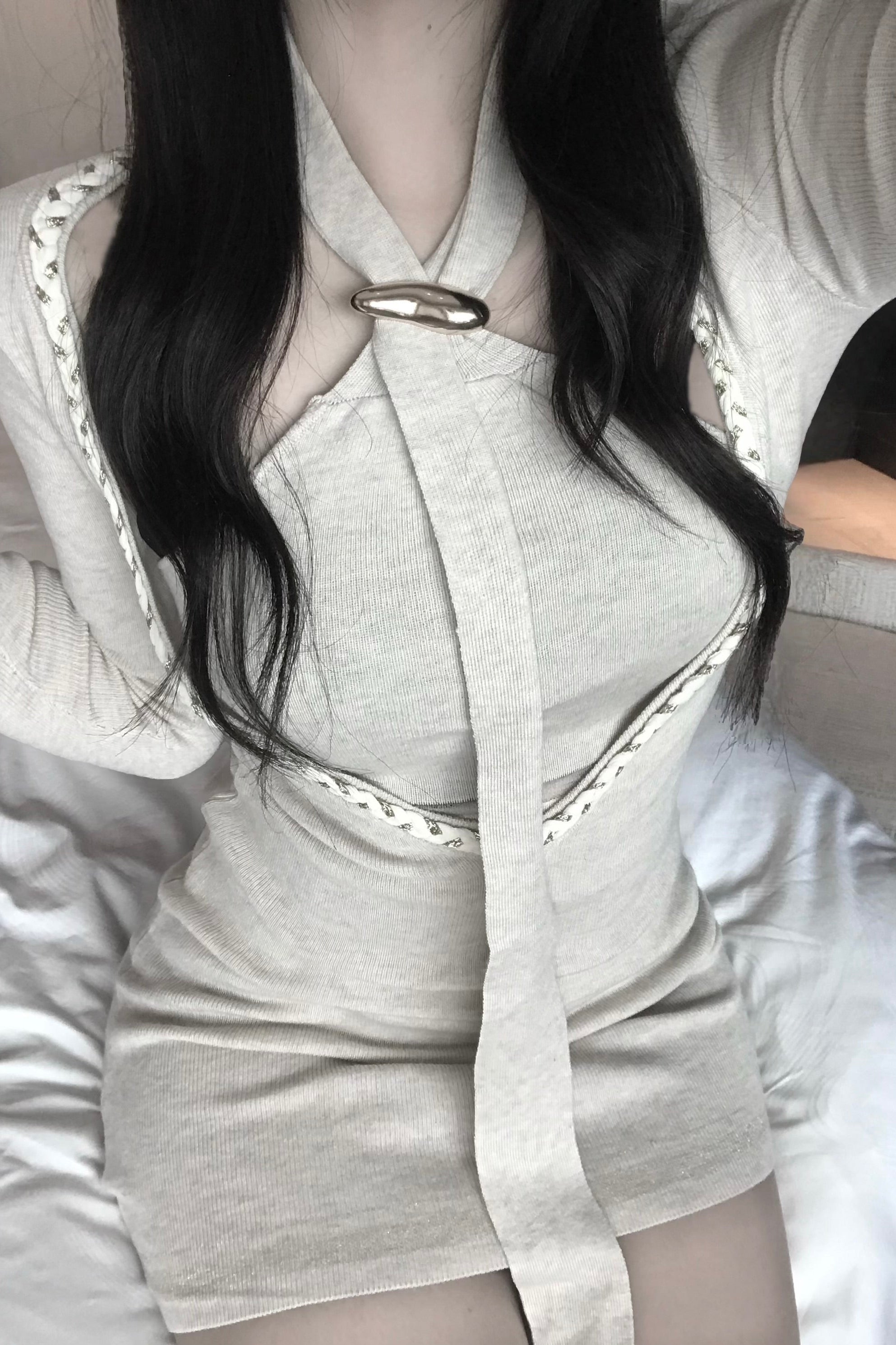 レーストリムネックデザインワンピース KR13500