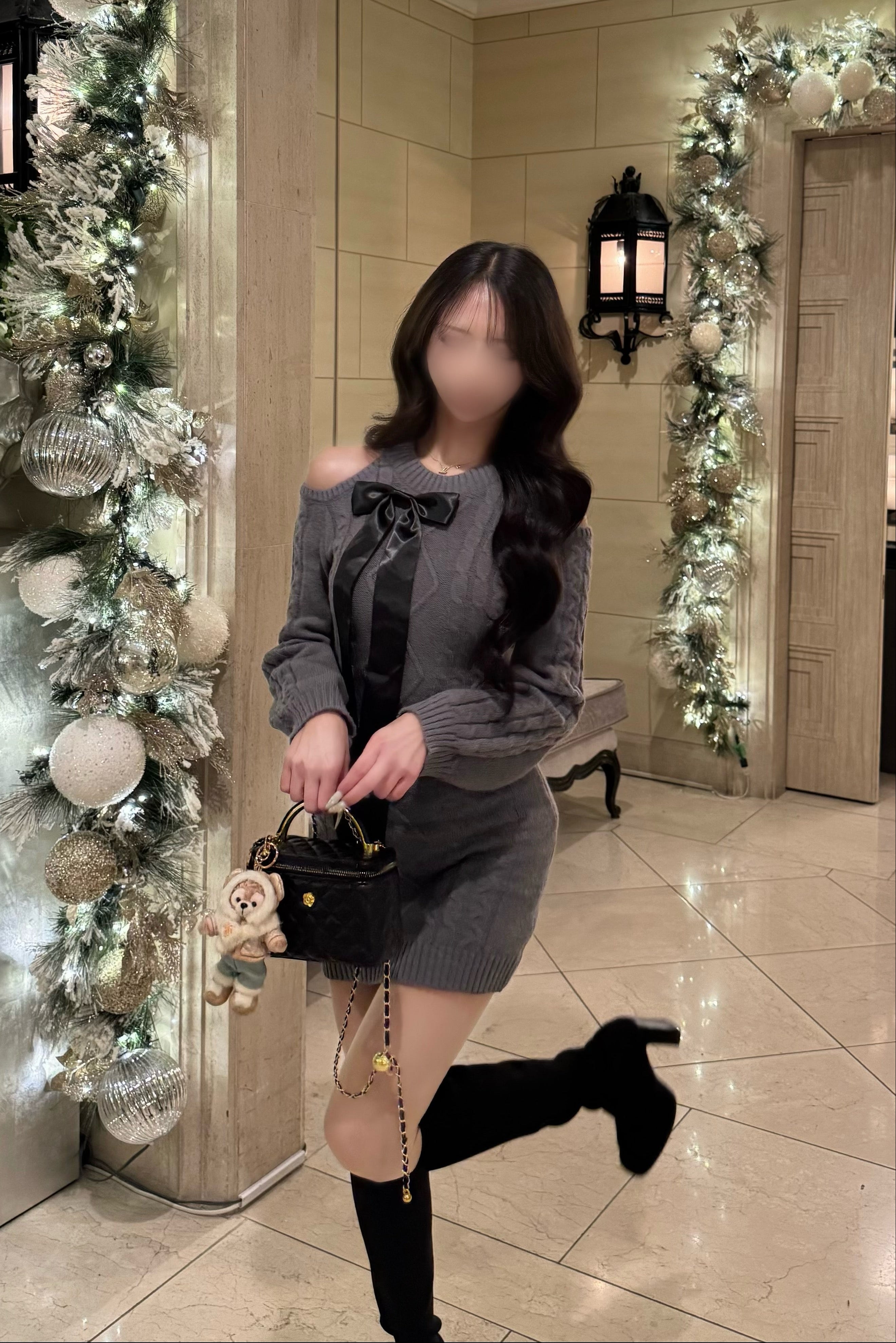 リボンオフショルニットワンピ KR13801