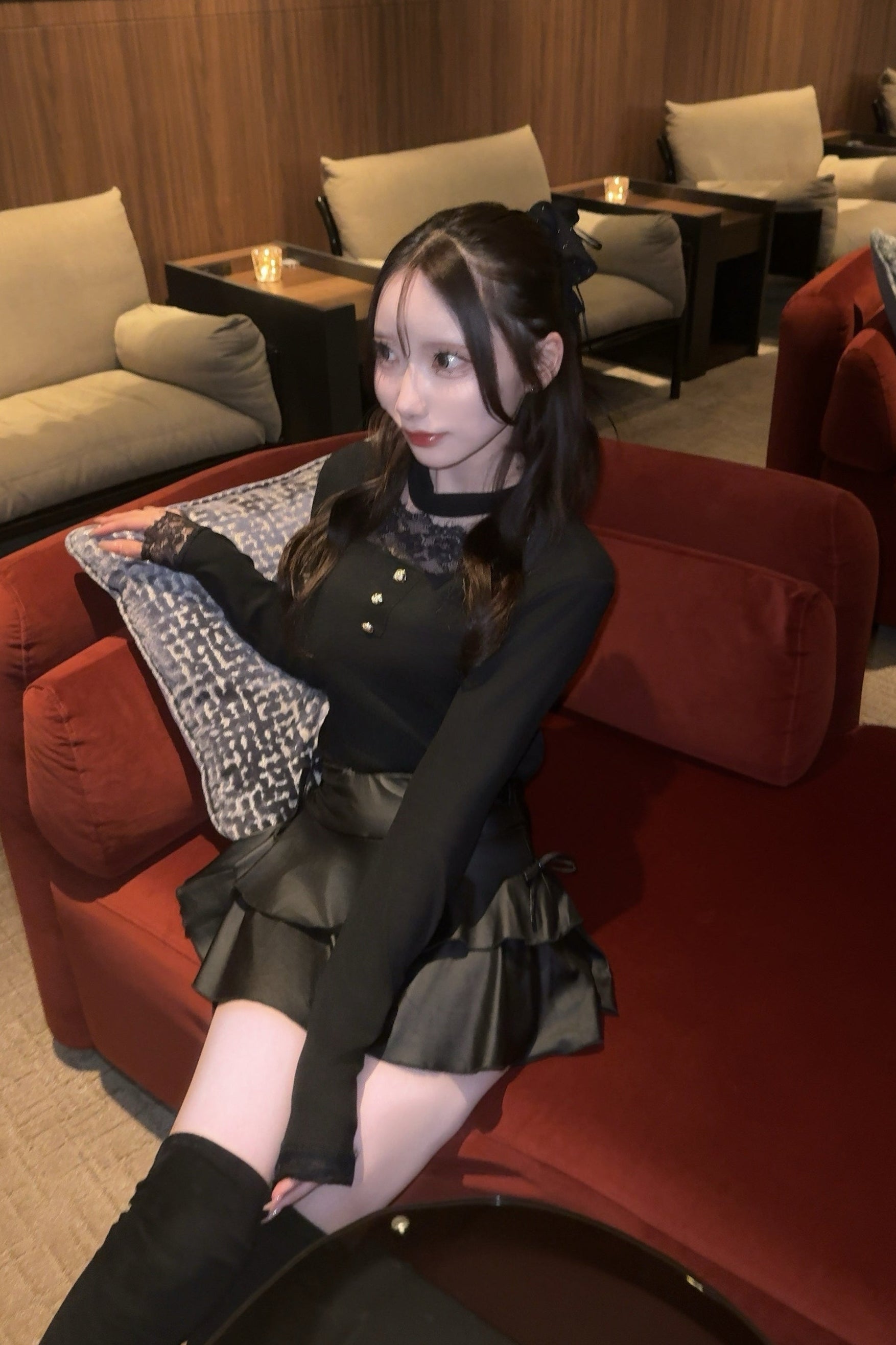 フロントボタンレースデザイントップス KR13879