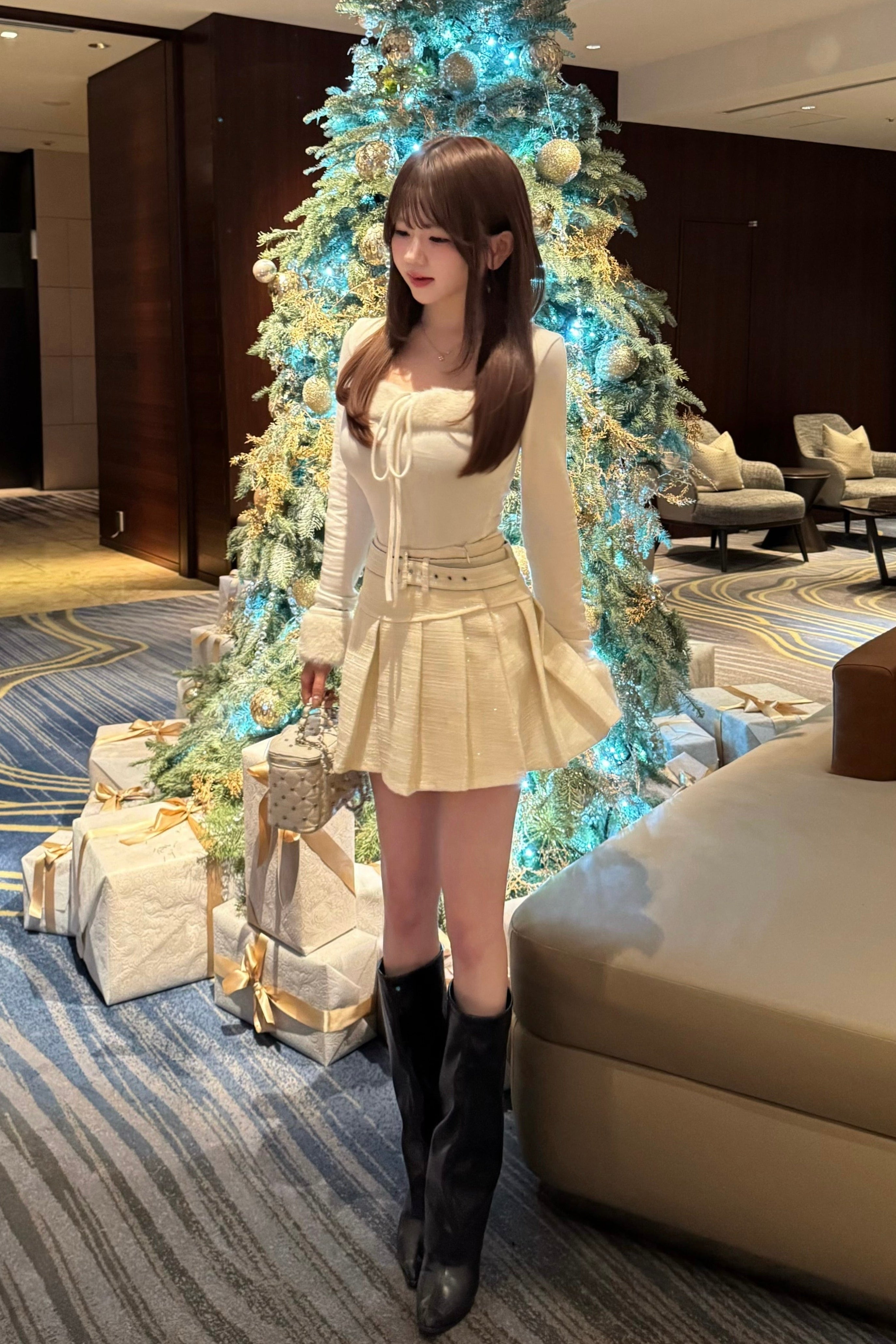 ベルトツイードプリーツスカート KR13888