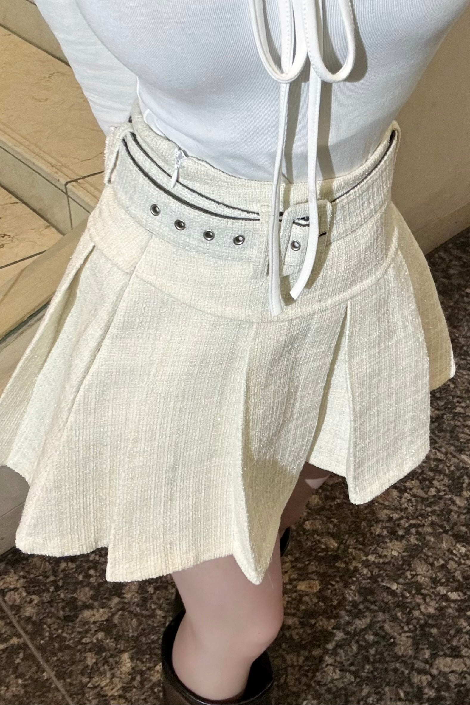 ベルトツイードプリーツスカート KR13888