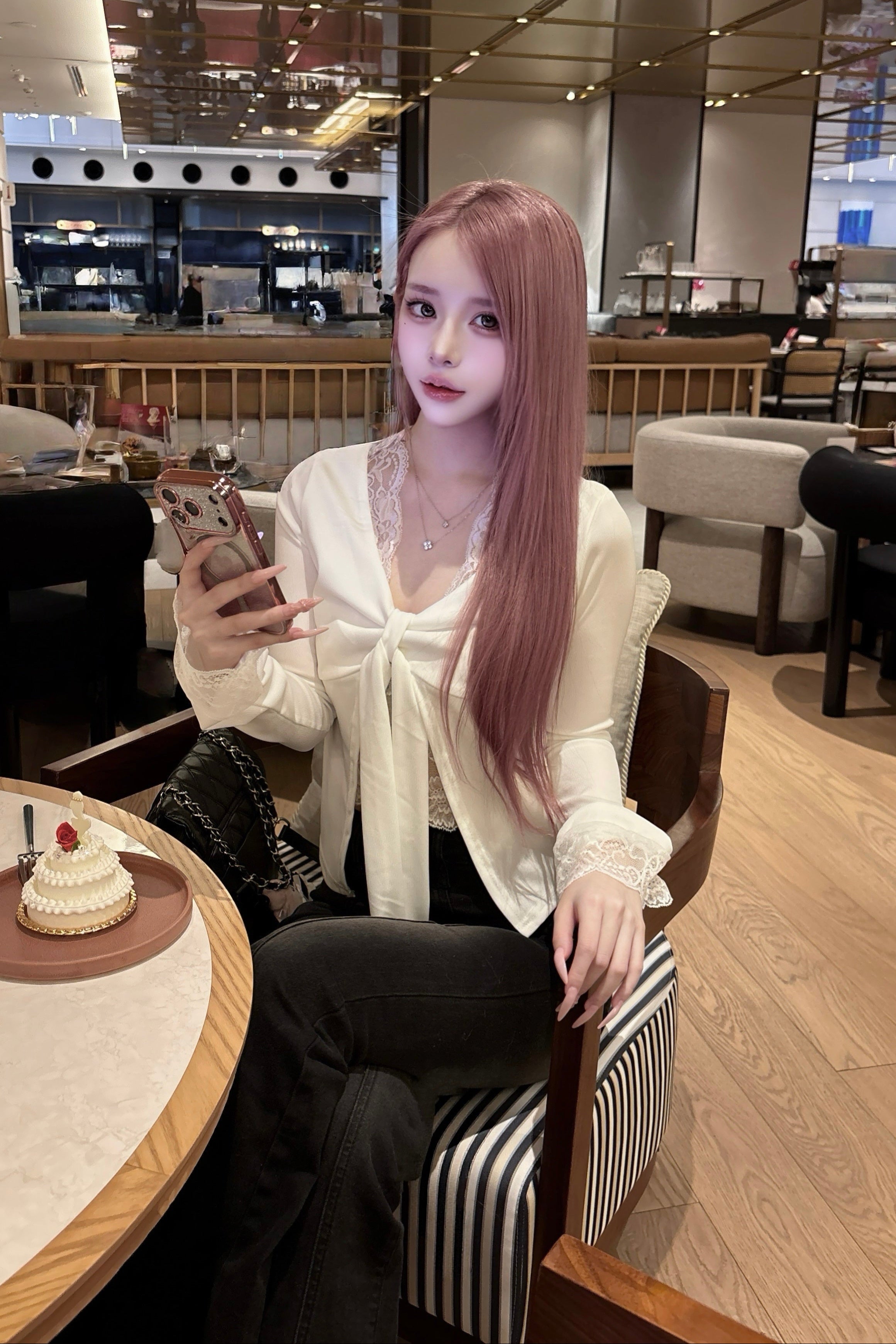 vネックレースレイヤードトップス KR14000